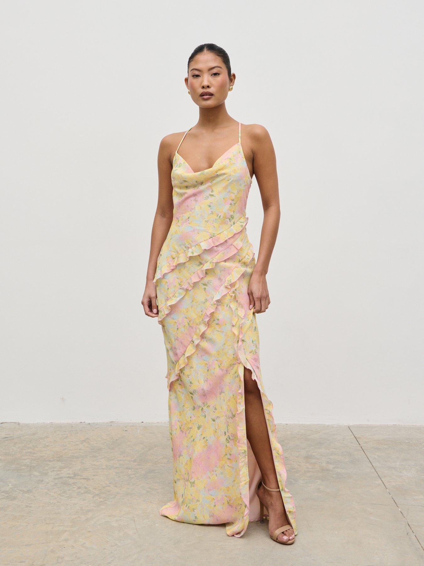 Image of Pretty Lavish Constance Ruffle Maxi Dress  - Pastel Multi Abstract Floral