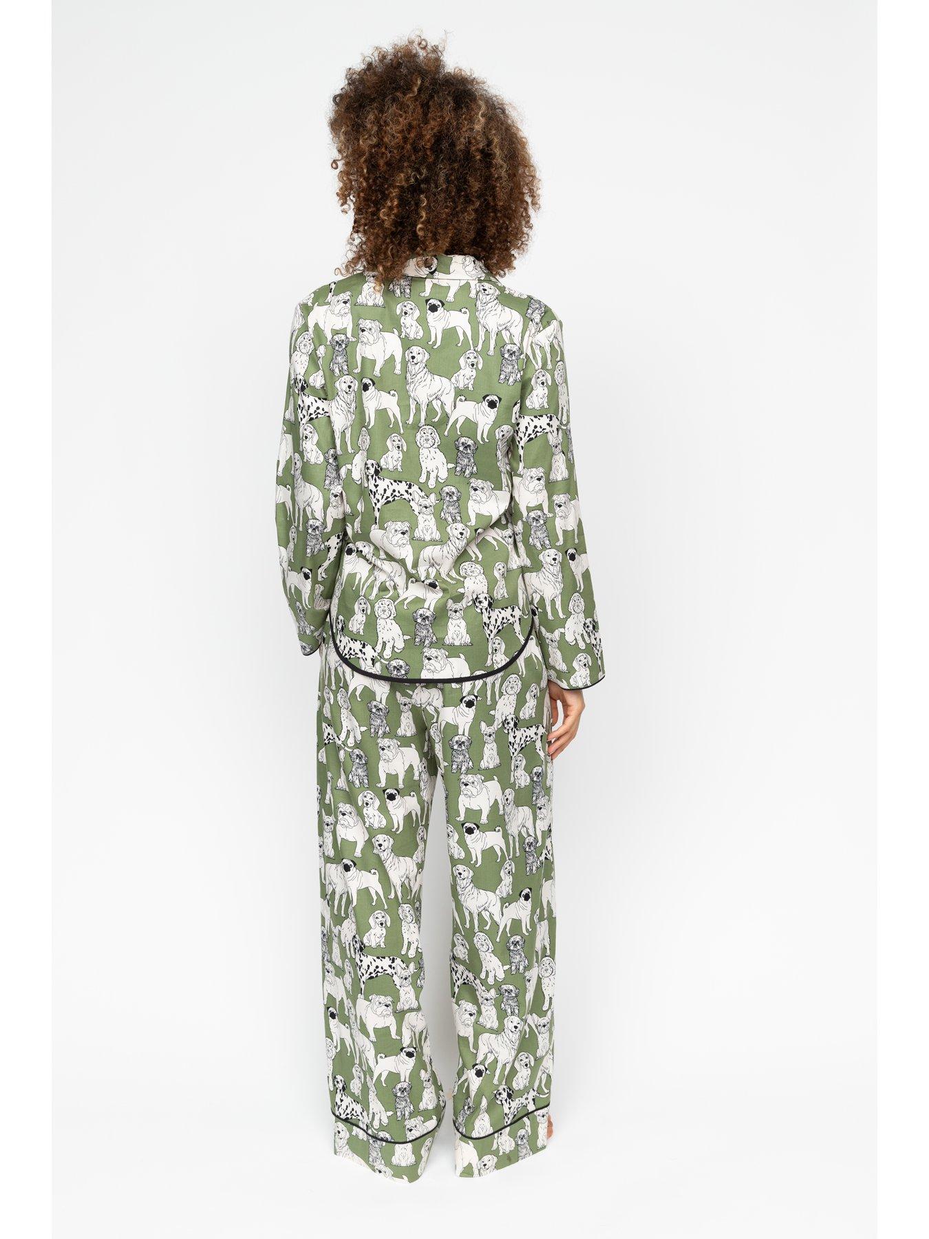 cyberjammies-nancy-sage-green-dog-print-lslv-pyjama-setstillFront