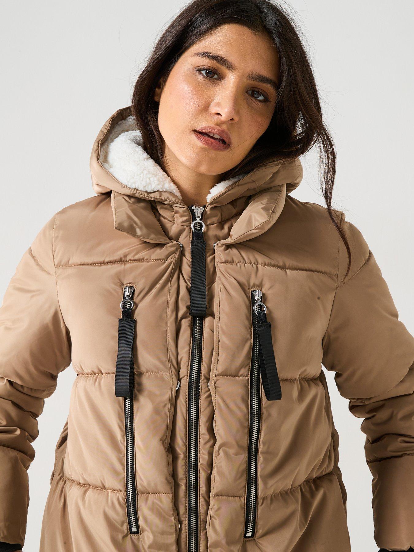 Puffer Coat Winter Jacket Beige Only Nora Long Puffer Coat Beige