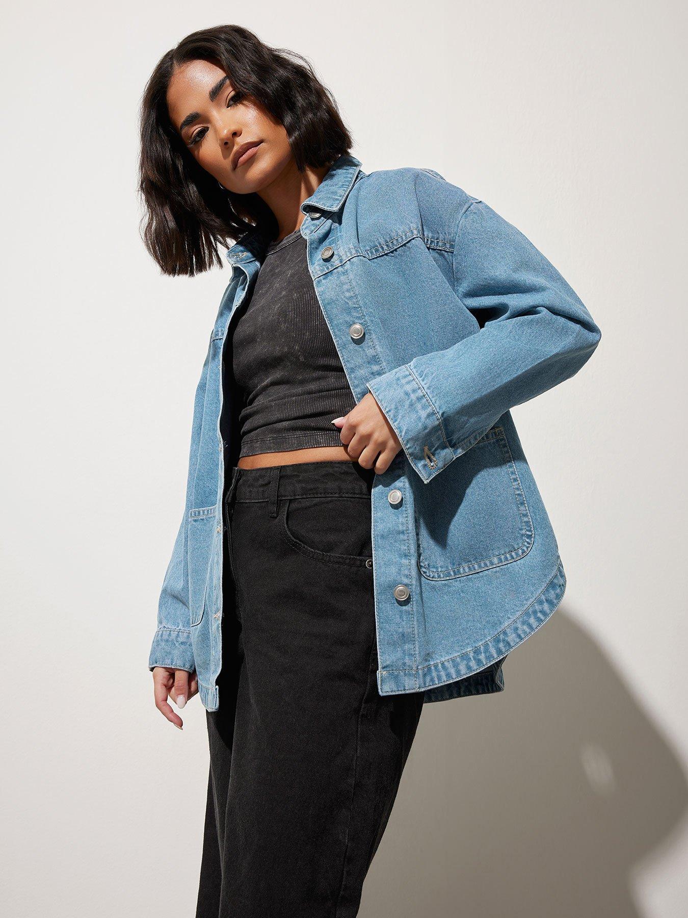 undefined Petite Denim Shacket - Blue