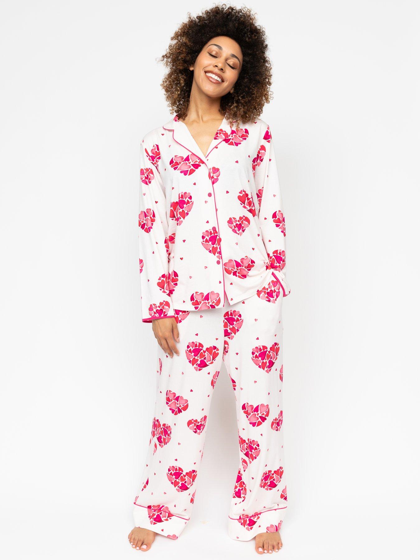 undefined Cyberjammies Aria White Heart Printed Jersey L/slv Pyjama Top