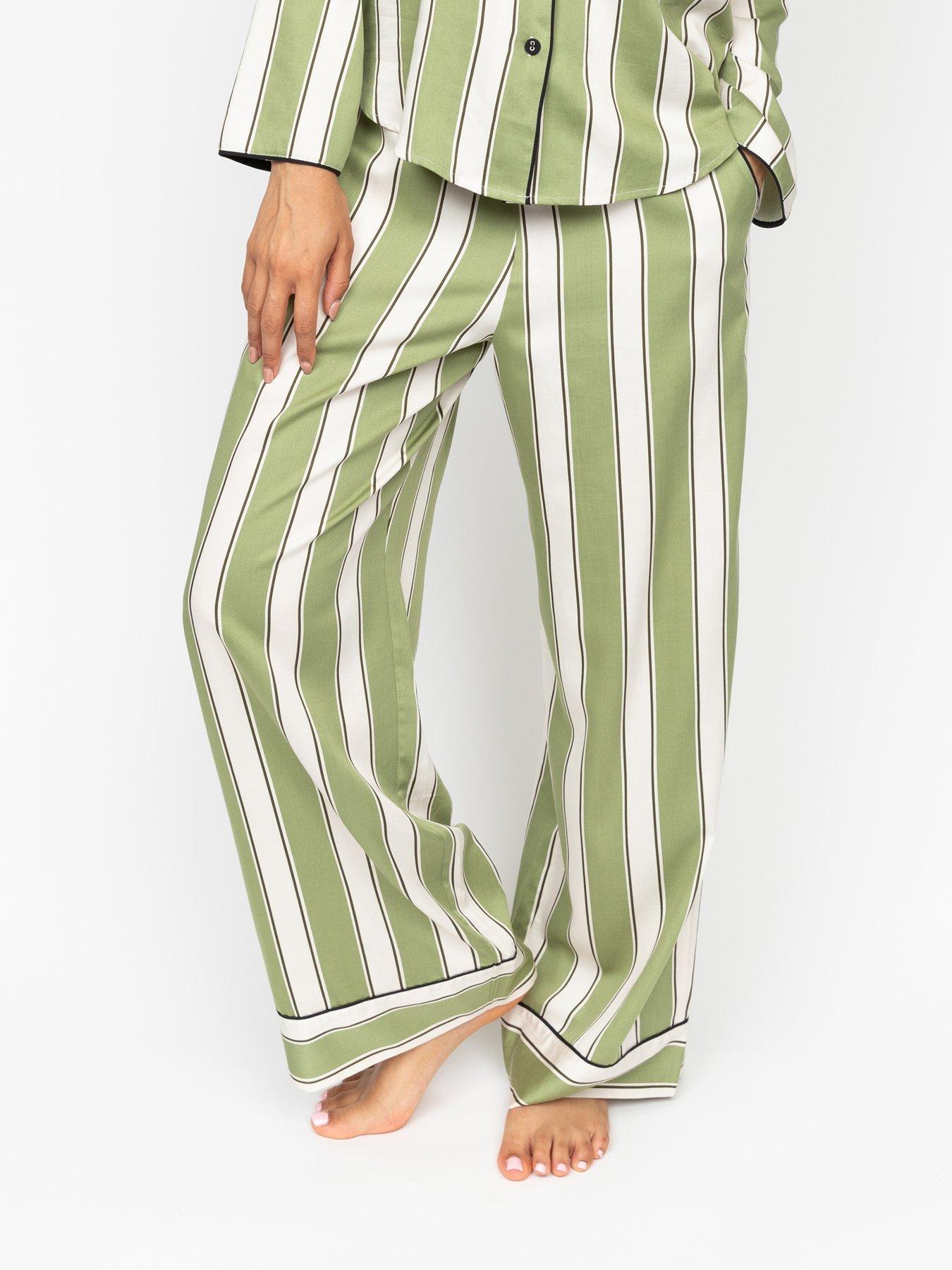 undefined Cyberjammies Nancy Sage Green Printed Stripe Wide Leg Pyjama Bottoms