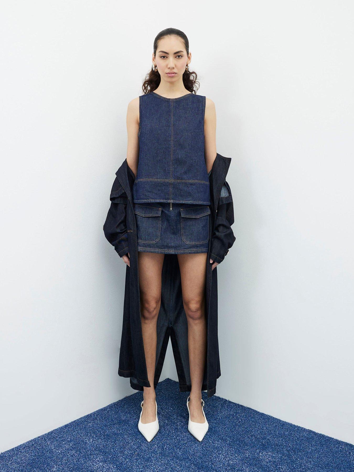 Image of River Island Crew Neck Denim Top - Dark Denim