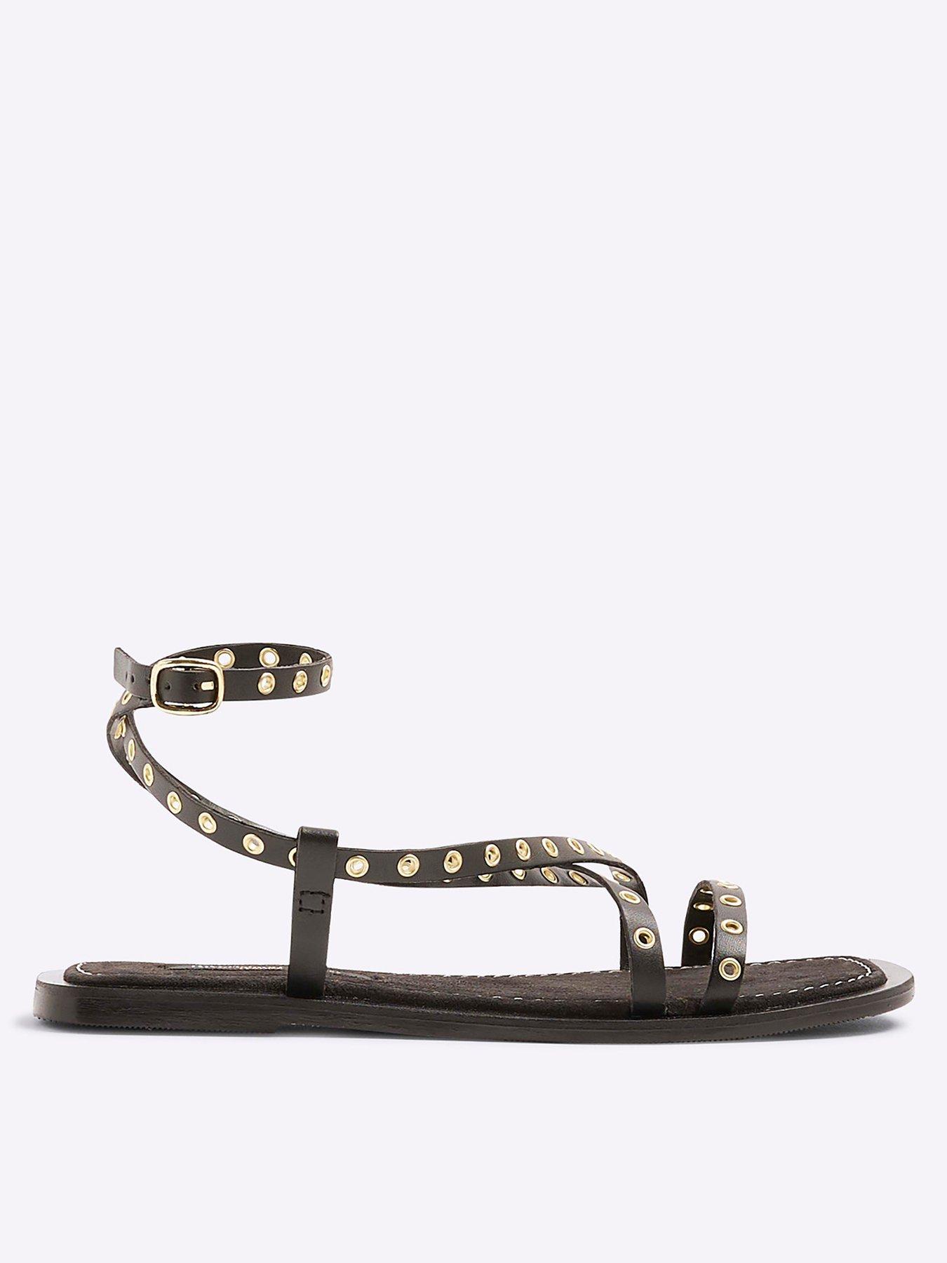 Image 2 of 6 of River Island Eyelet Strappy Sandal - Black