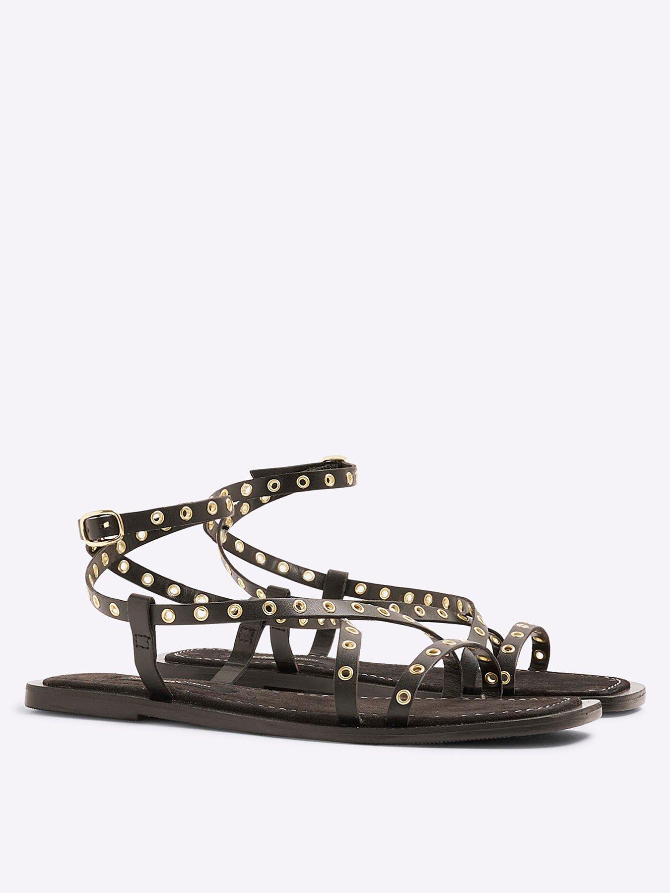 Image 3 of 6 of River Island Eyelet Strappy Sandal - Black