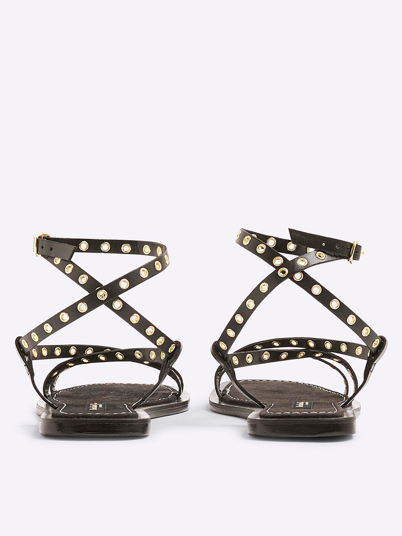 Image 4 of 6 of River Island Eyelet Strappy Sandal - Black