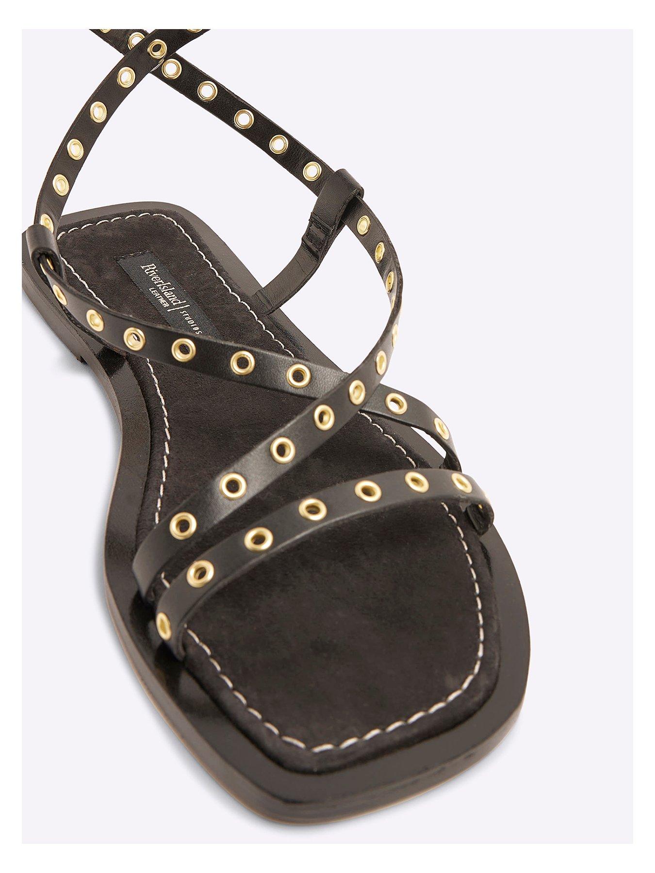 Image 5 of 6 of River Island Eyelet Strappy Sandal - Black