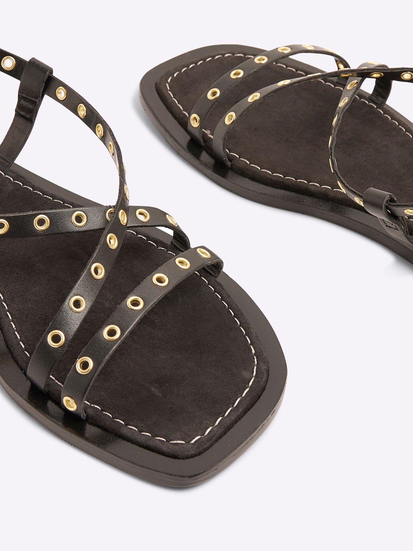 Image 6 of 6 of River Island Eyelet Strappy Sandal - Black