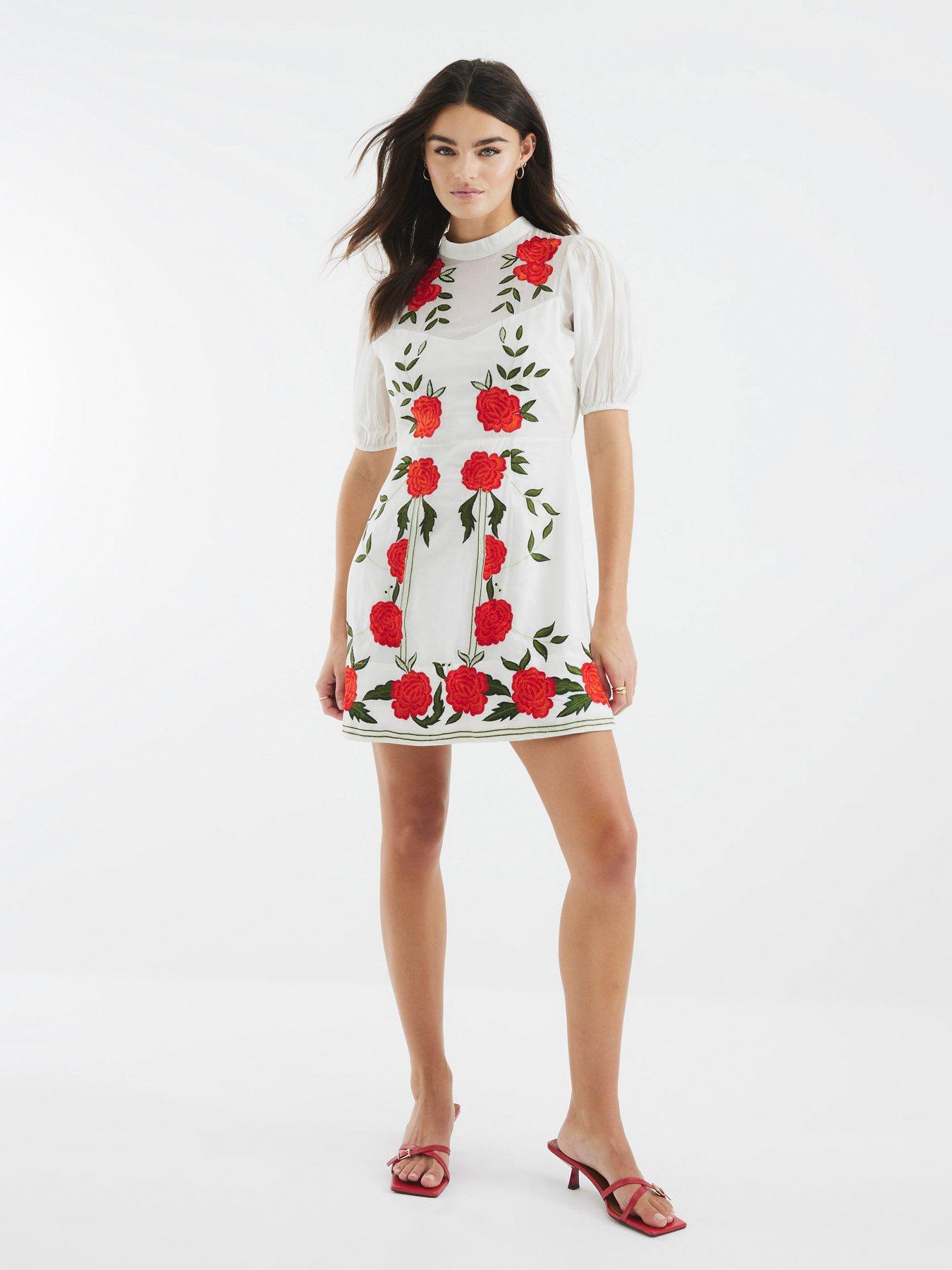 River Island Floral Applique Mini Dress - White