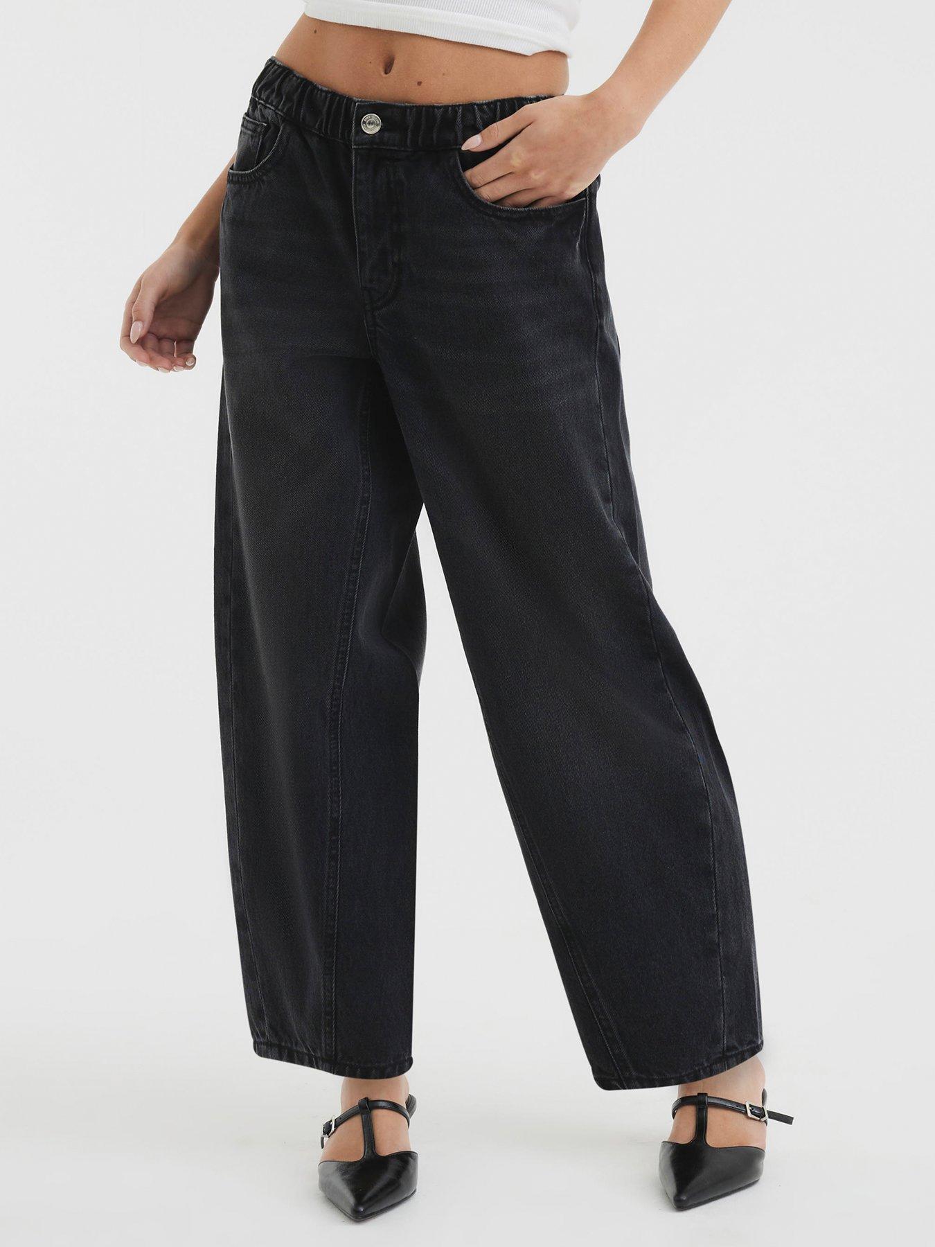 River Island Petite Elasticated Barrel Leg Jeans - Black