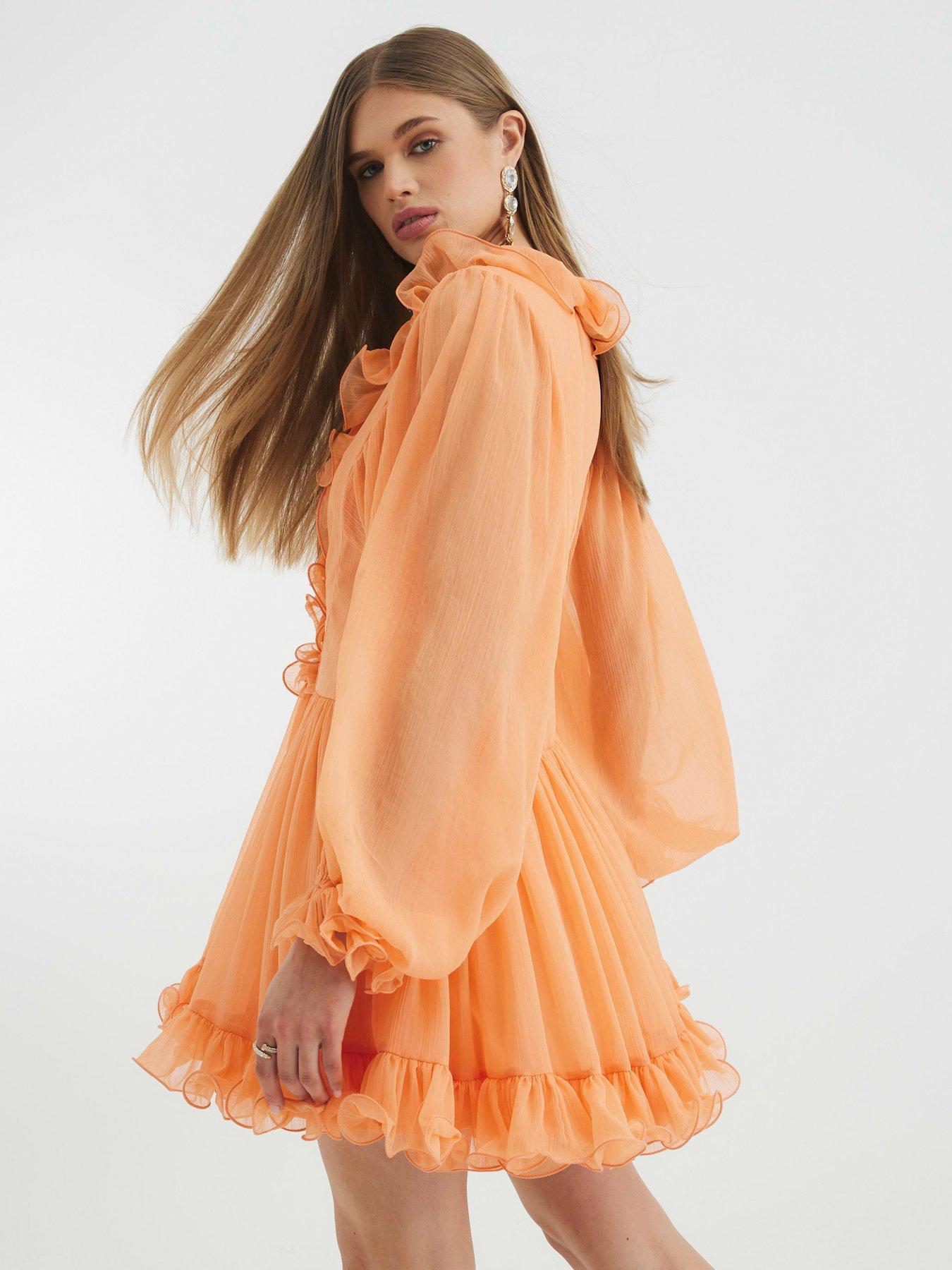Image 2 of 4 of River Island Ruffle Flounce Mini Dress - Coral - Pink