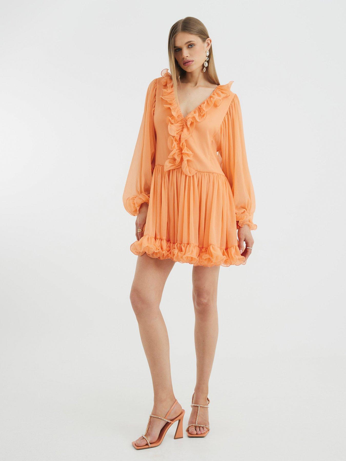 Image 3 of 4 of River Island Ruffle Flounce Mini Dress - Coral - Pink
