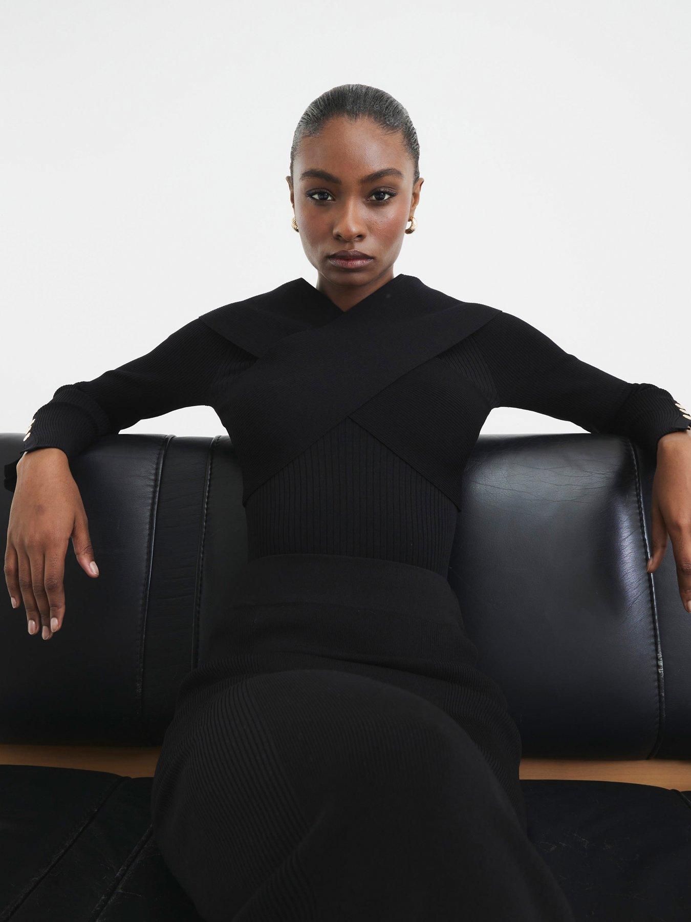 Image 1 of 4 of River Island Wrap Bodyfit Top - Black