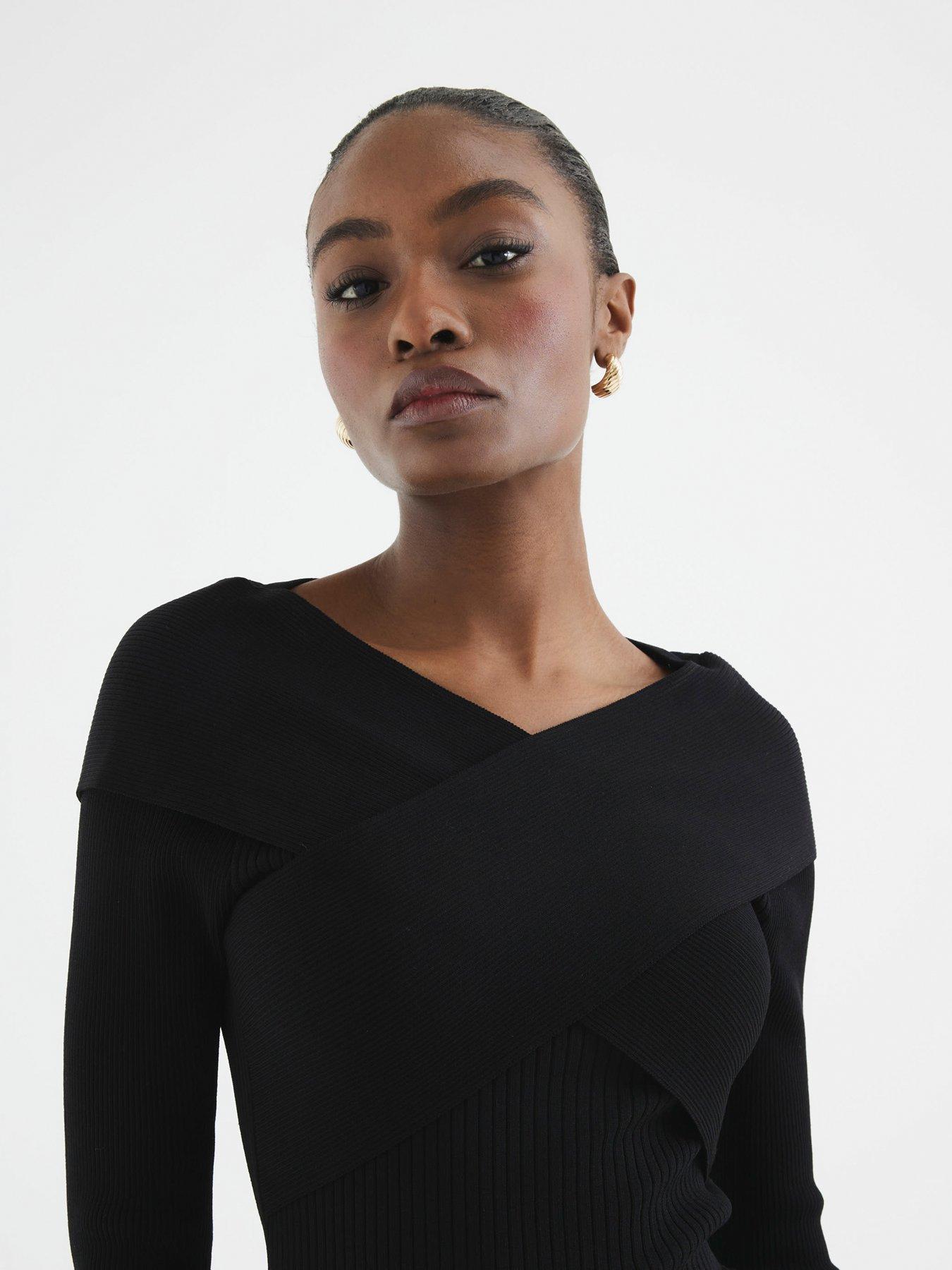 Image 4 of 4 of River Island Wrap Bodyfit Top - Black