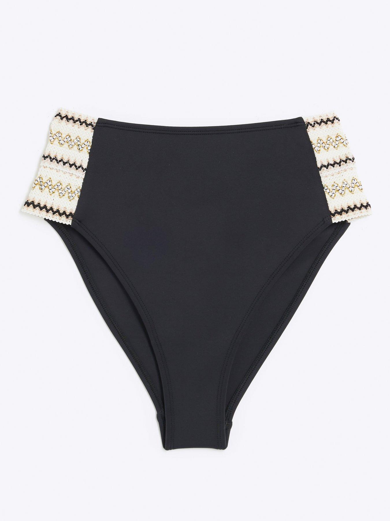 Image 6 of 6 of River Island Elastic High Waisted &nbsp;Bikini Brief - Black