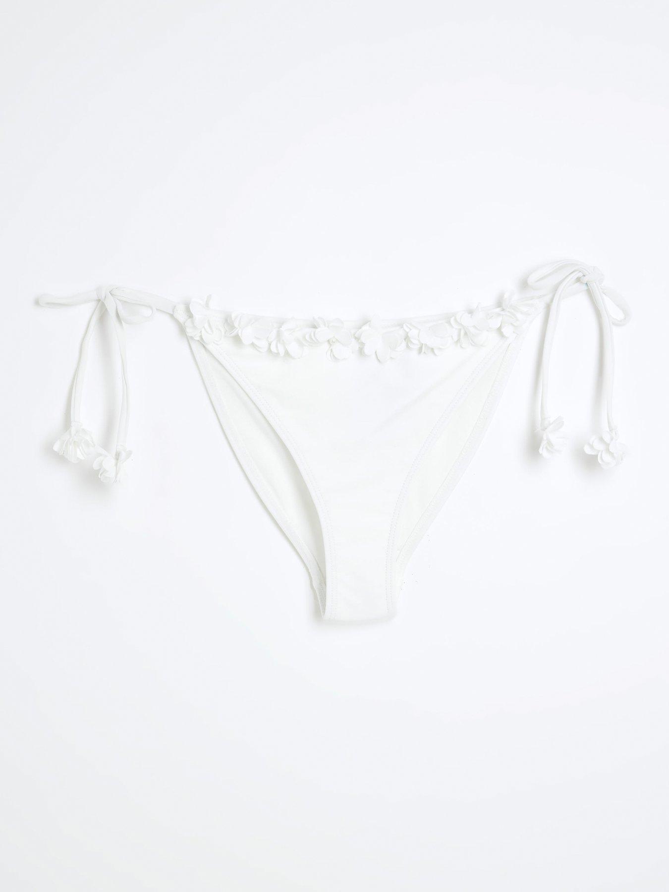 Image 6 of 6 of River Island 3D Floral Tie Side Bikini Bottom - White