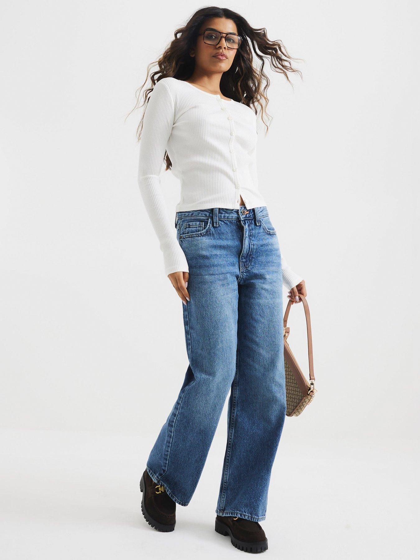 Image 1 of 6 of RI Petite Relaxed Straight Leg Jeans - Medium Denim