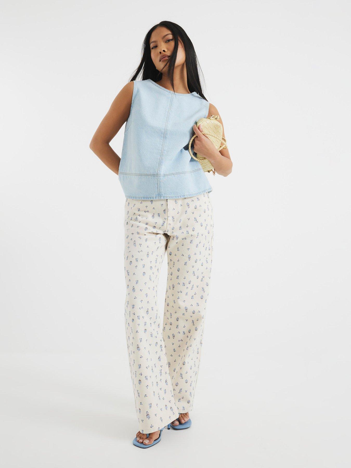 Image of River Island Relaxed Straight Ditsy Floral Jean - Ecru