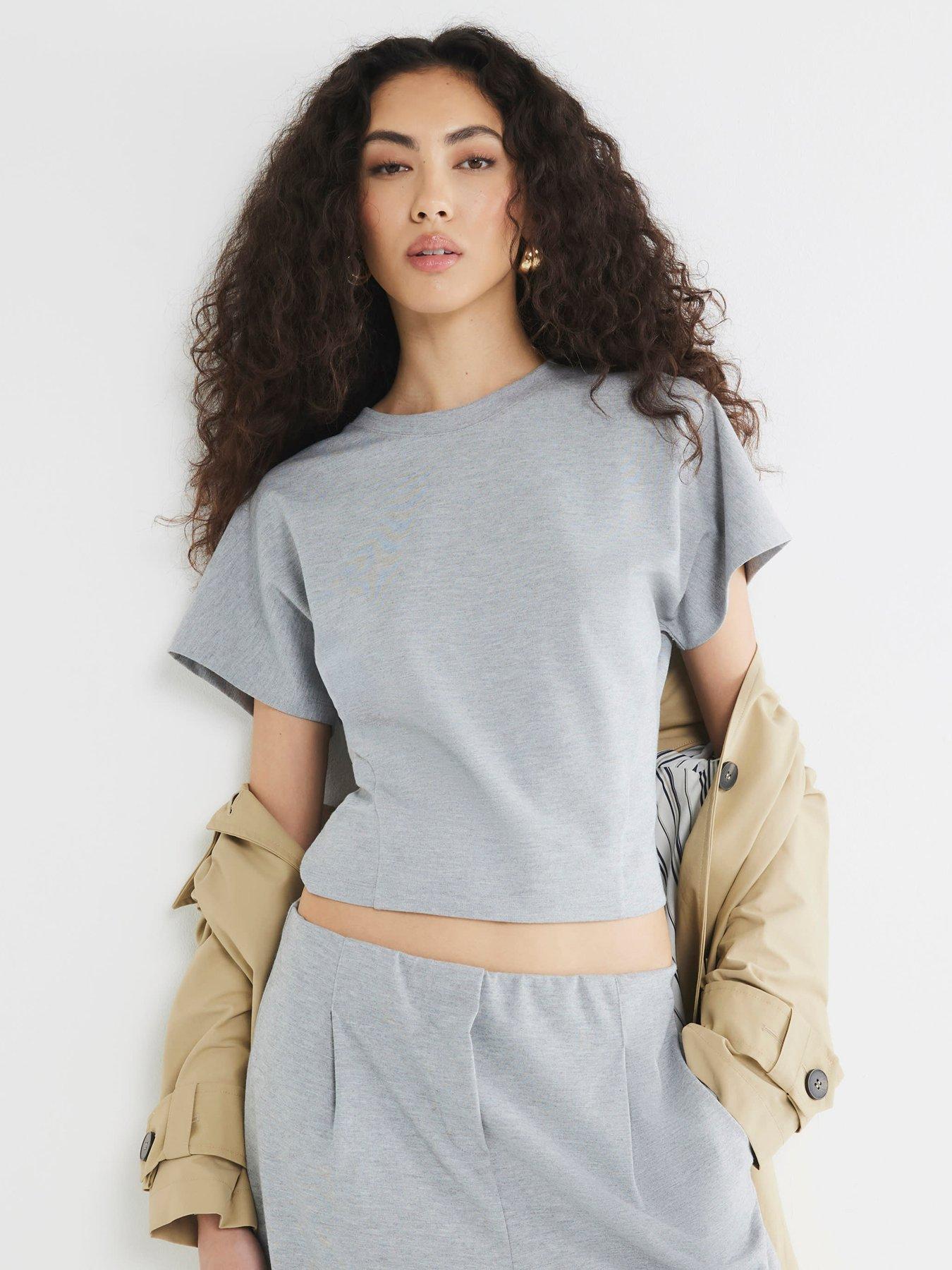Image 1 of 6 of River Island Long Sleeve Seam Detail Top - Grey