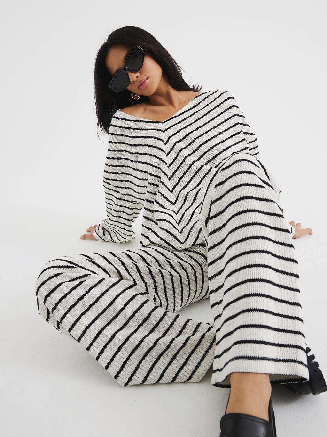 Image 3 of 5 of River Island Stripe Textured Trouser - Cream