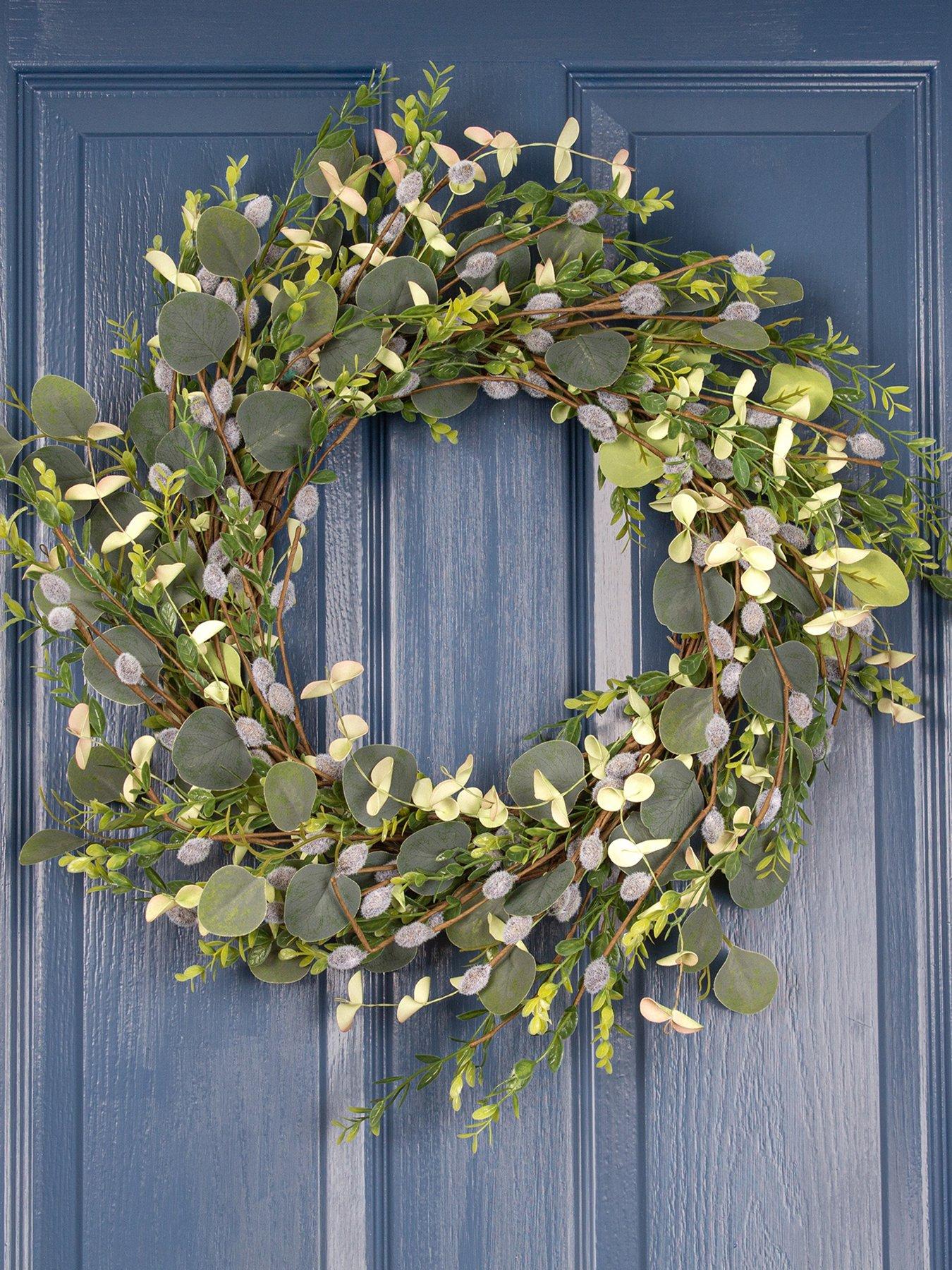 undefined 55cm Artificial Eucalyptus Foliage & Pussy Willow Wreath