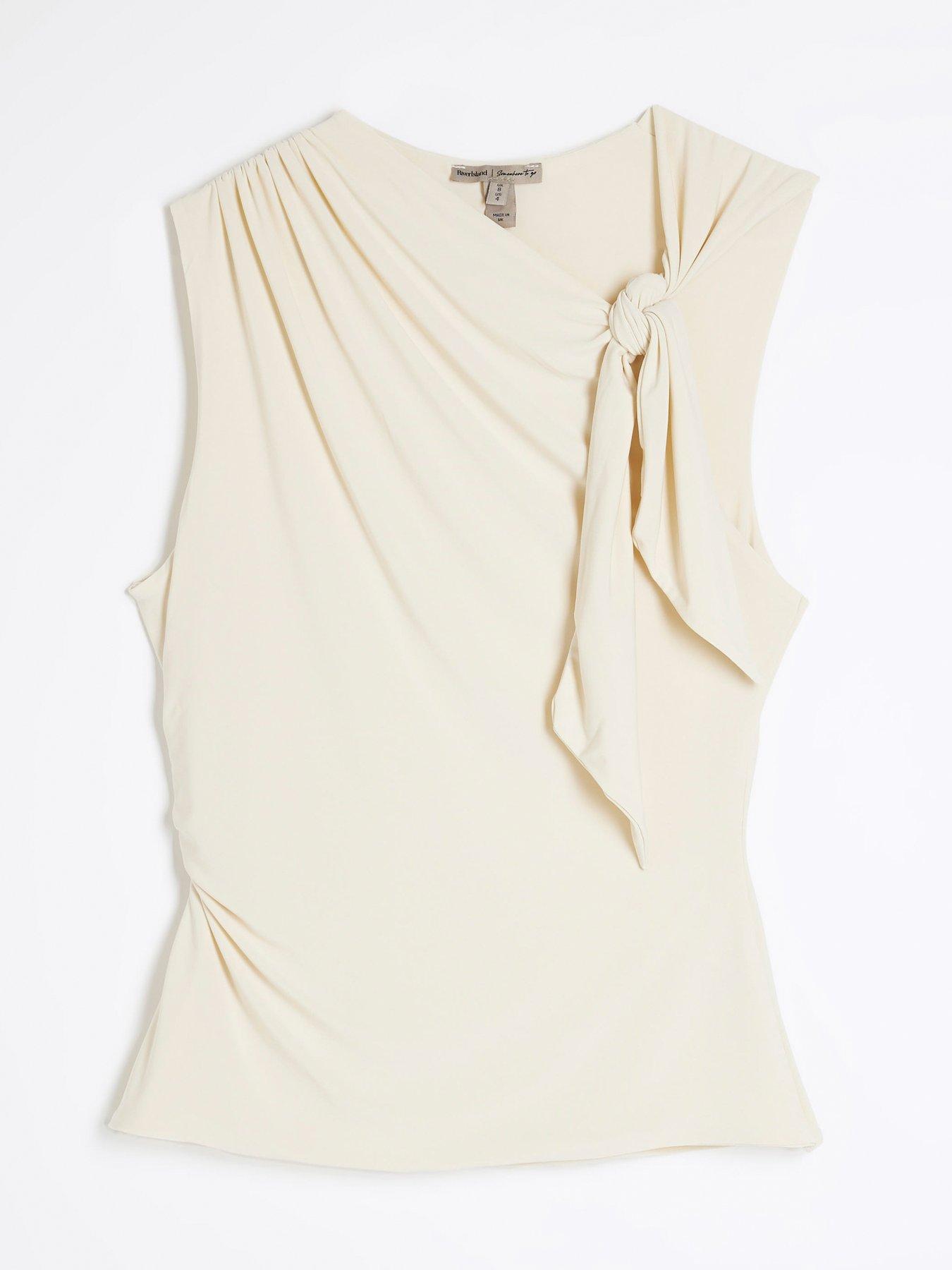 Image 6 of 6 of River Island Knot Detail Drape Top - Cream