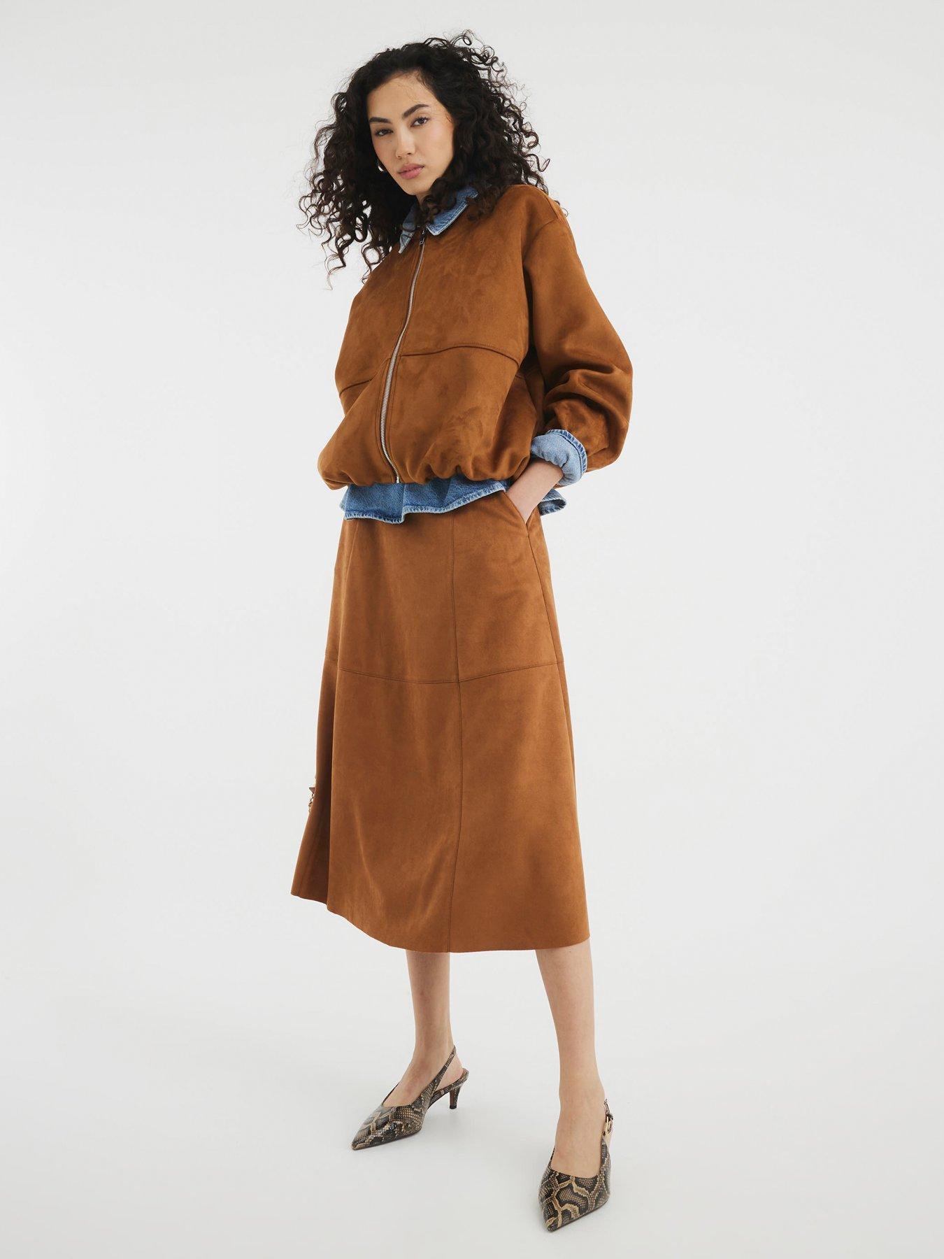 river-island-suedette-midi-length-skirt-brown