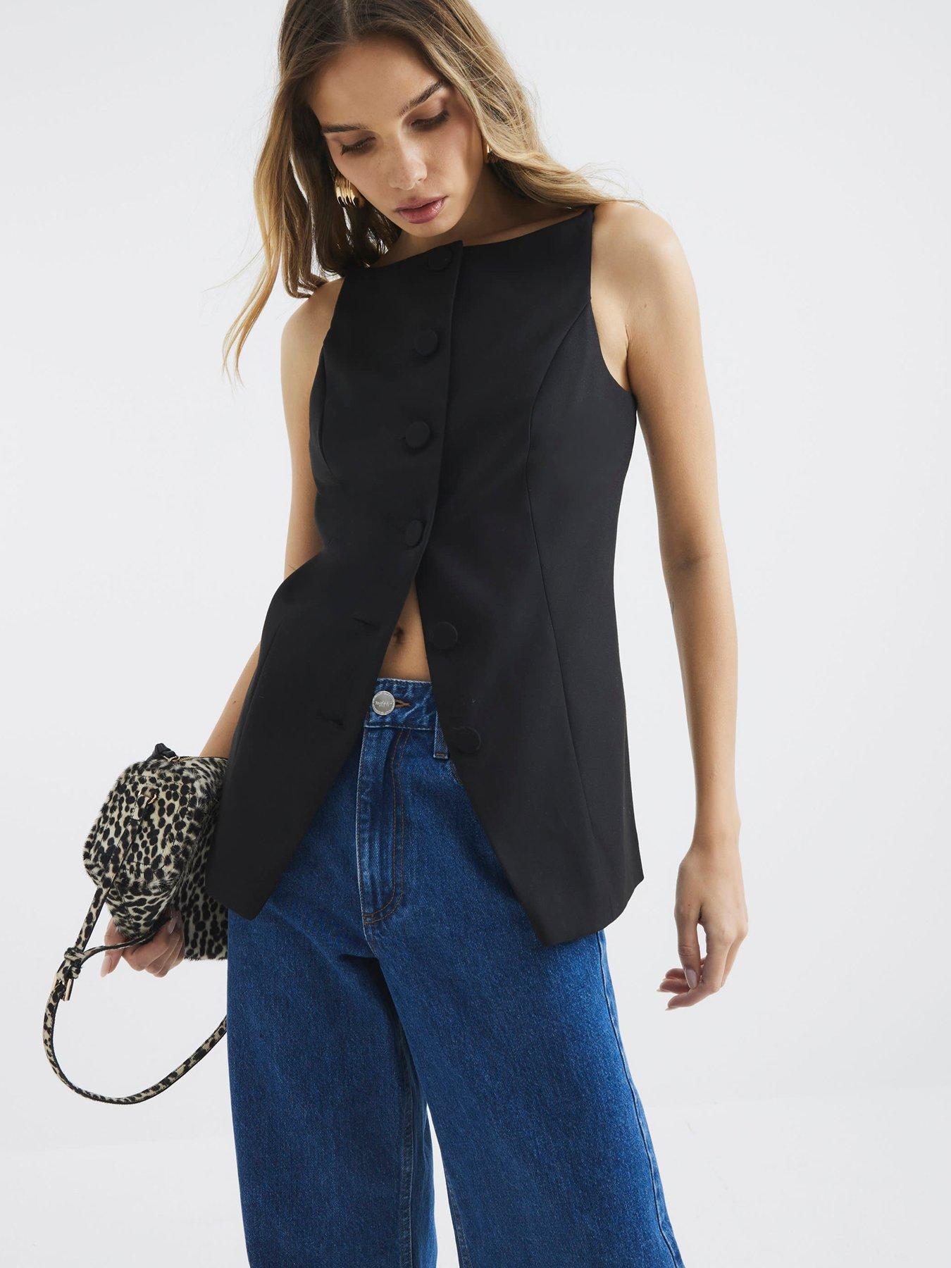 River Island Square Neck Strappy Waistcoat - Black