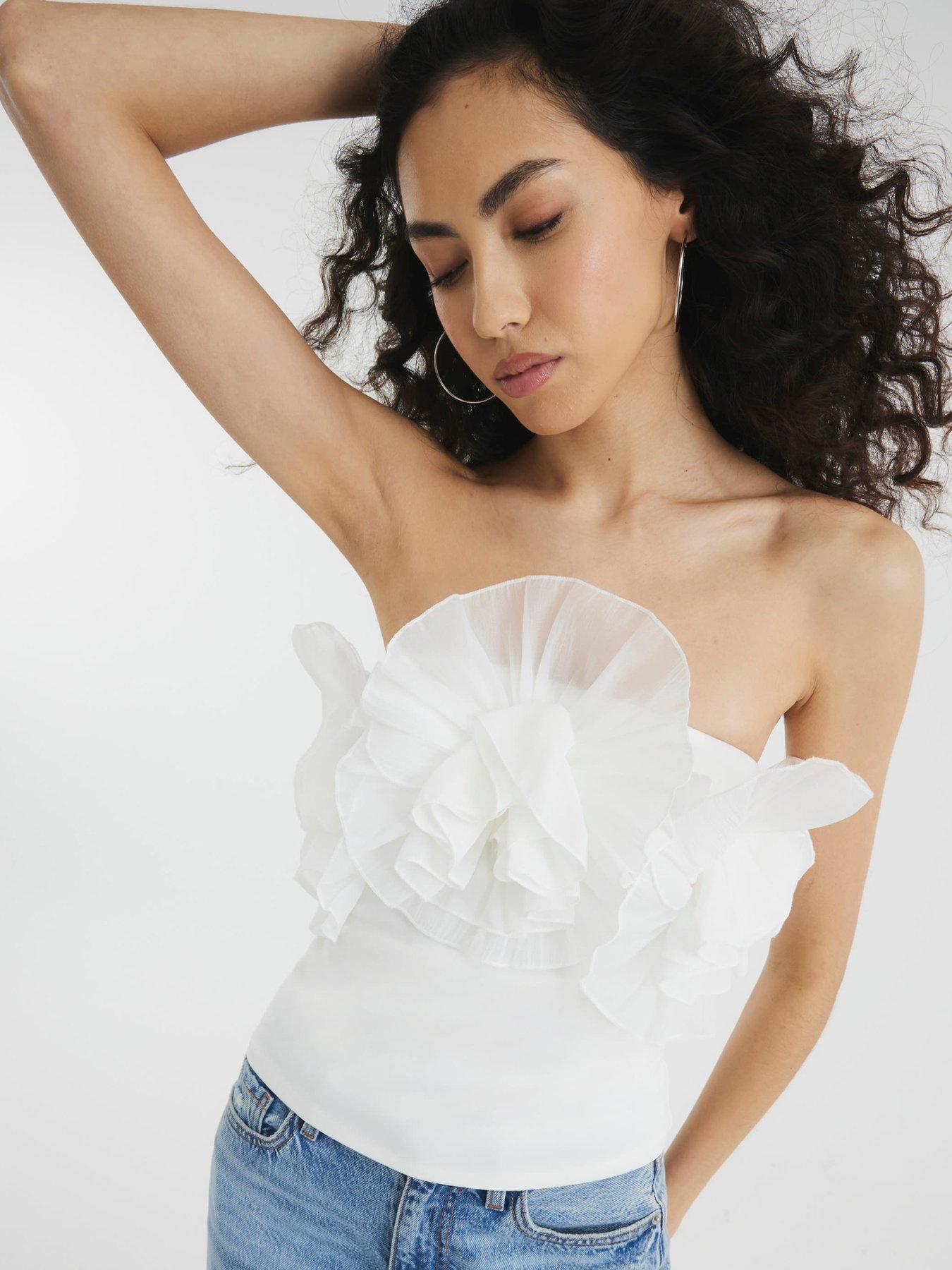 Image 1 of 6 of River Island 3D Floral Trim Bandeau - Cream