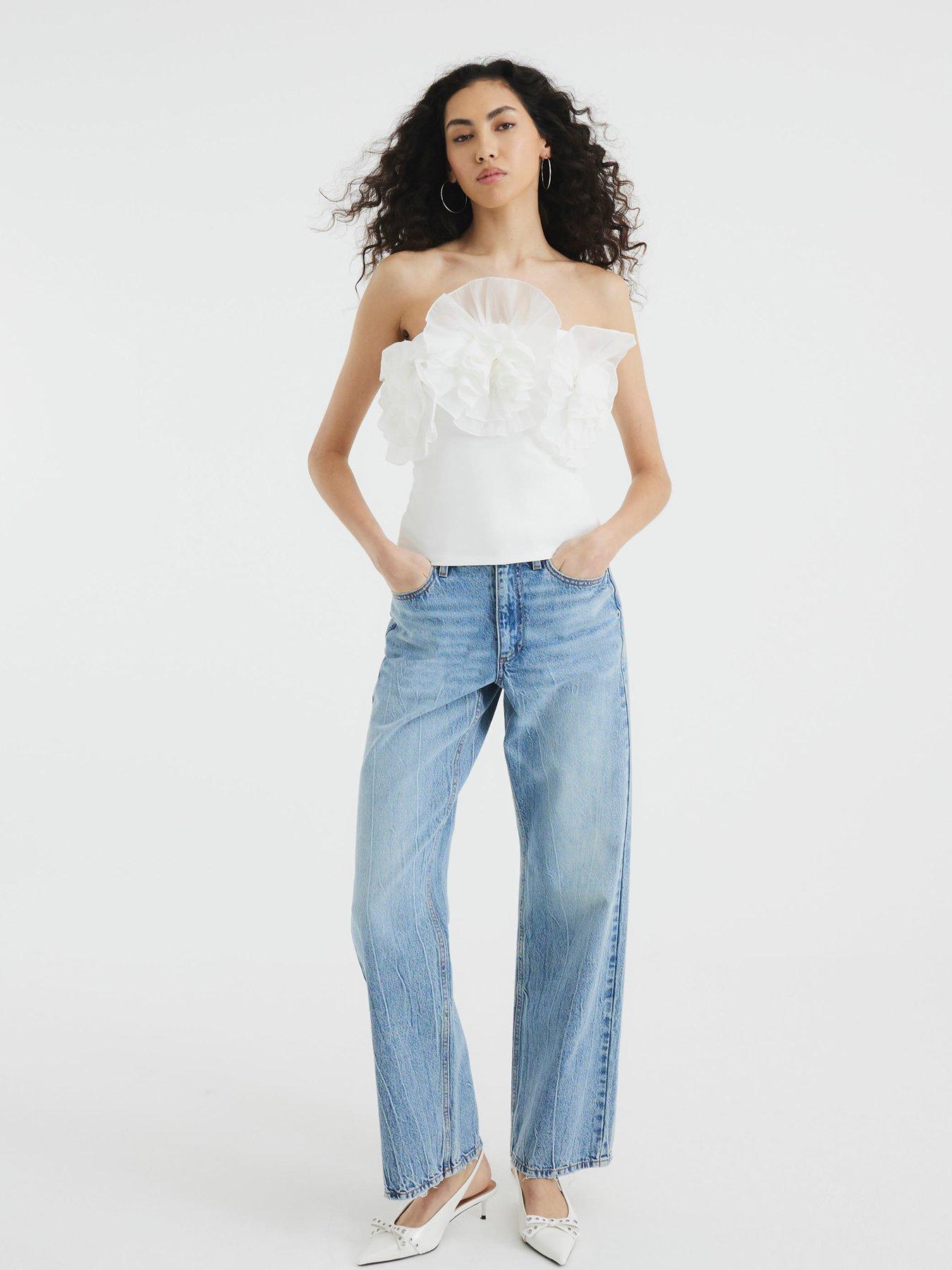 Image 3 of 6 of River Island 3D Floral Trim Bandeau - Cream