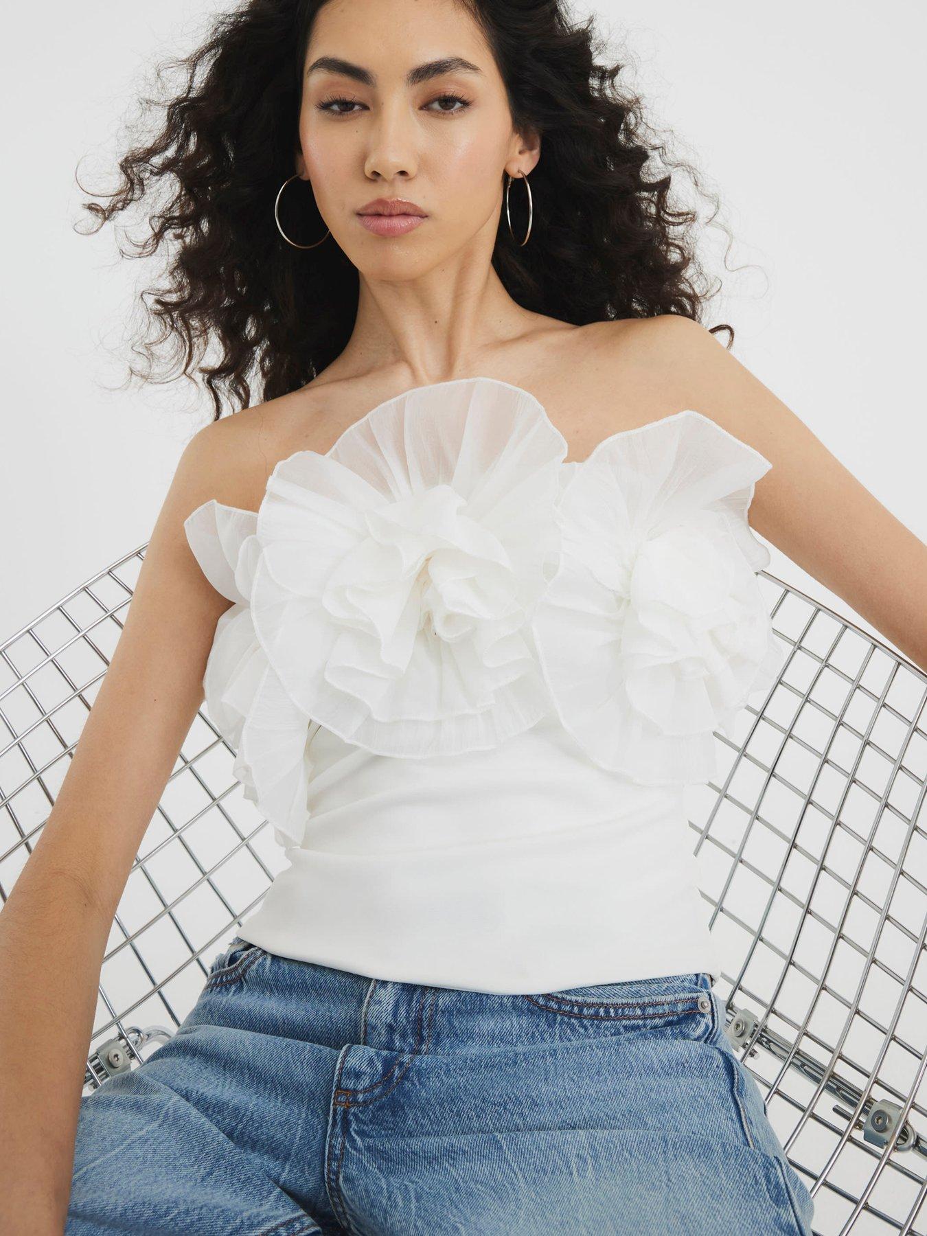 Image 4 of 6 of River Island 3D Floral Trim Bandeau - Cream