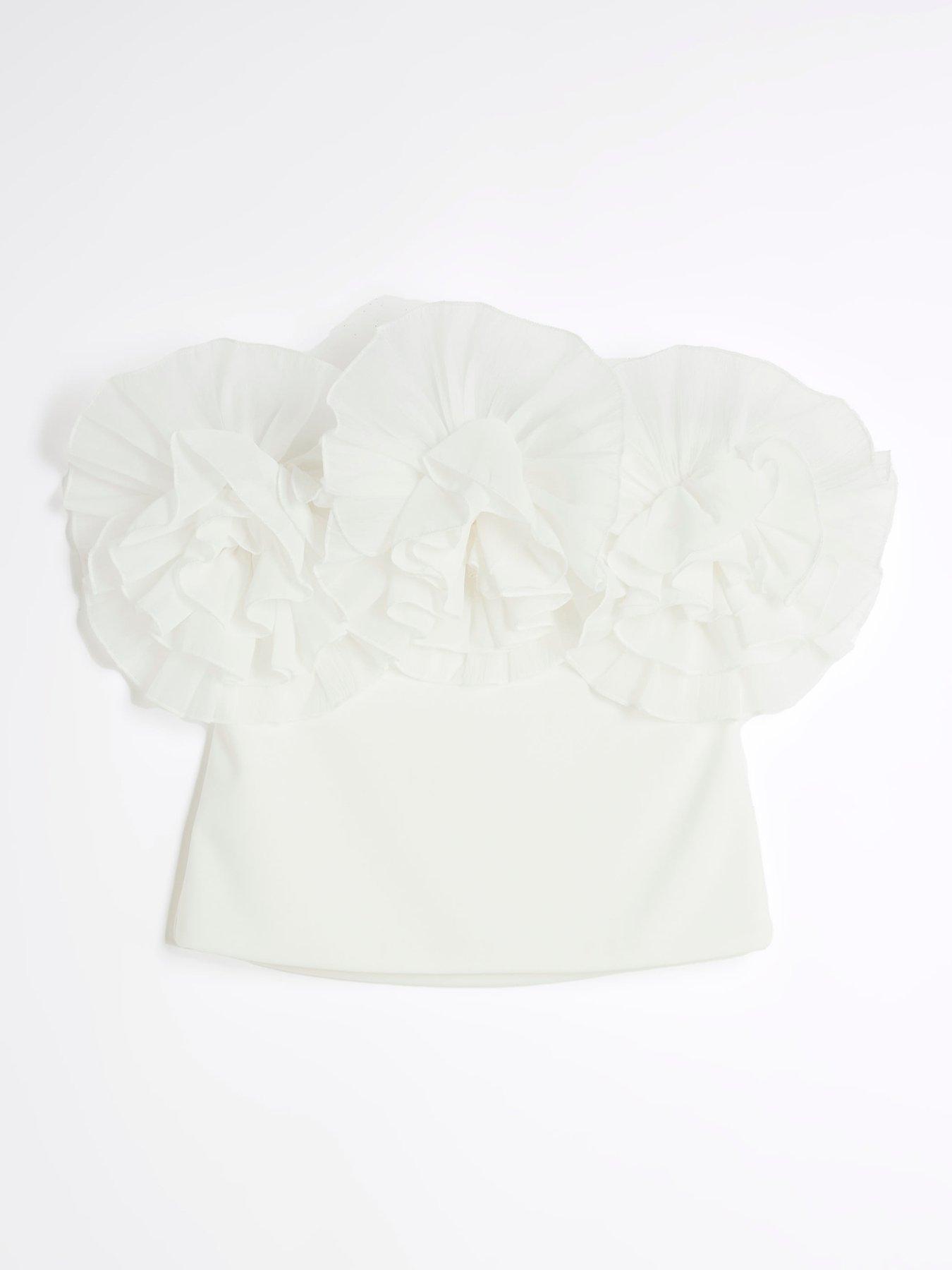 Image 5 of 6 of River Island 3D Floral Trim Bandeau - Cream