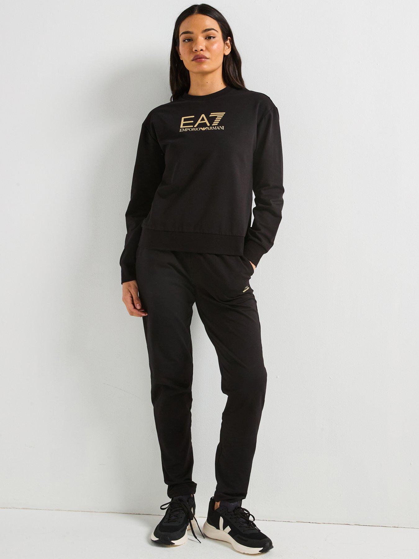 EA7 Emporio Armani Train Maxi Logo Sweat Top and Legging Set - Black
