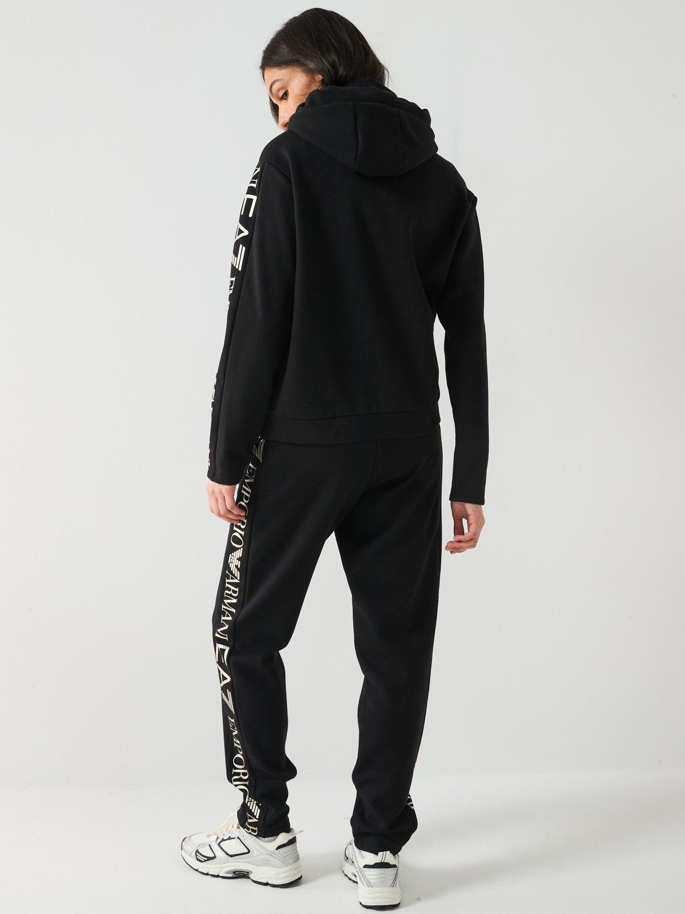 Image 2 of 6 of EA7 Emporio Armani Train Extended Logo Overhead Hoody and Jogger Tracksuit - Black/Gold