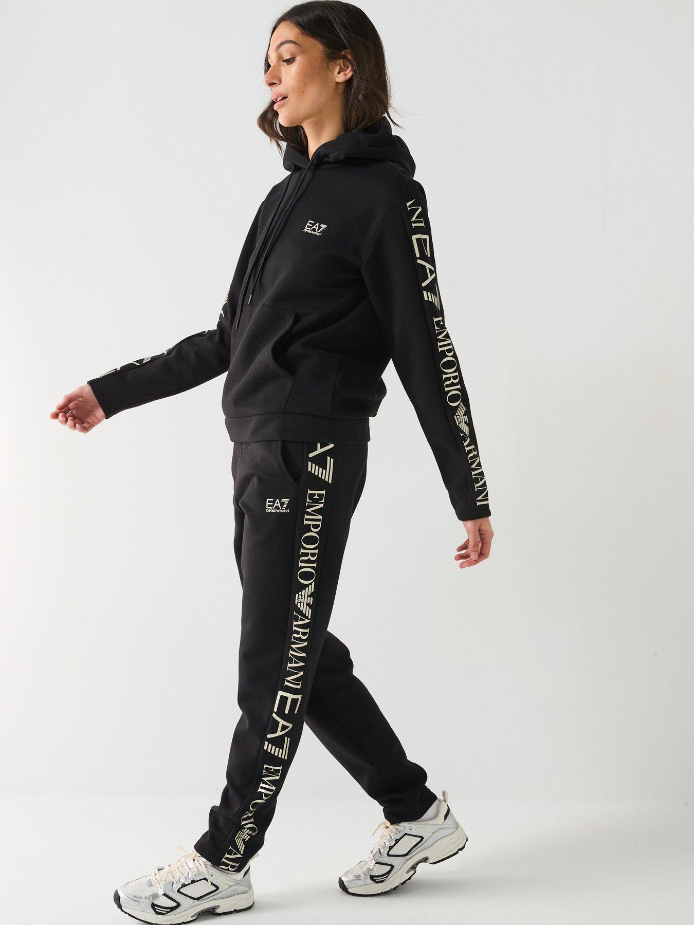 Image 3 of 6 of EA7 Emporio Armani Train Extended Logo Overhead Hoody and Jogger Tracksuit - Black/Gold