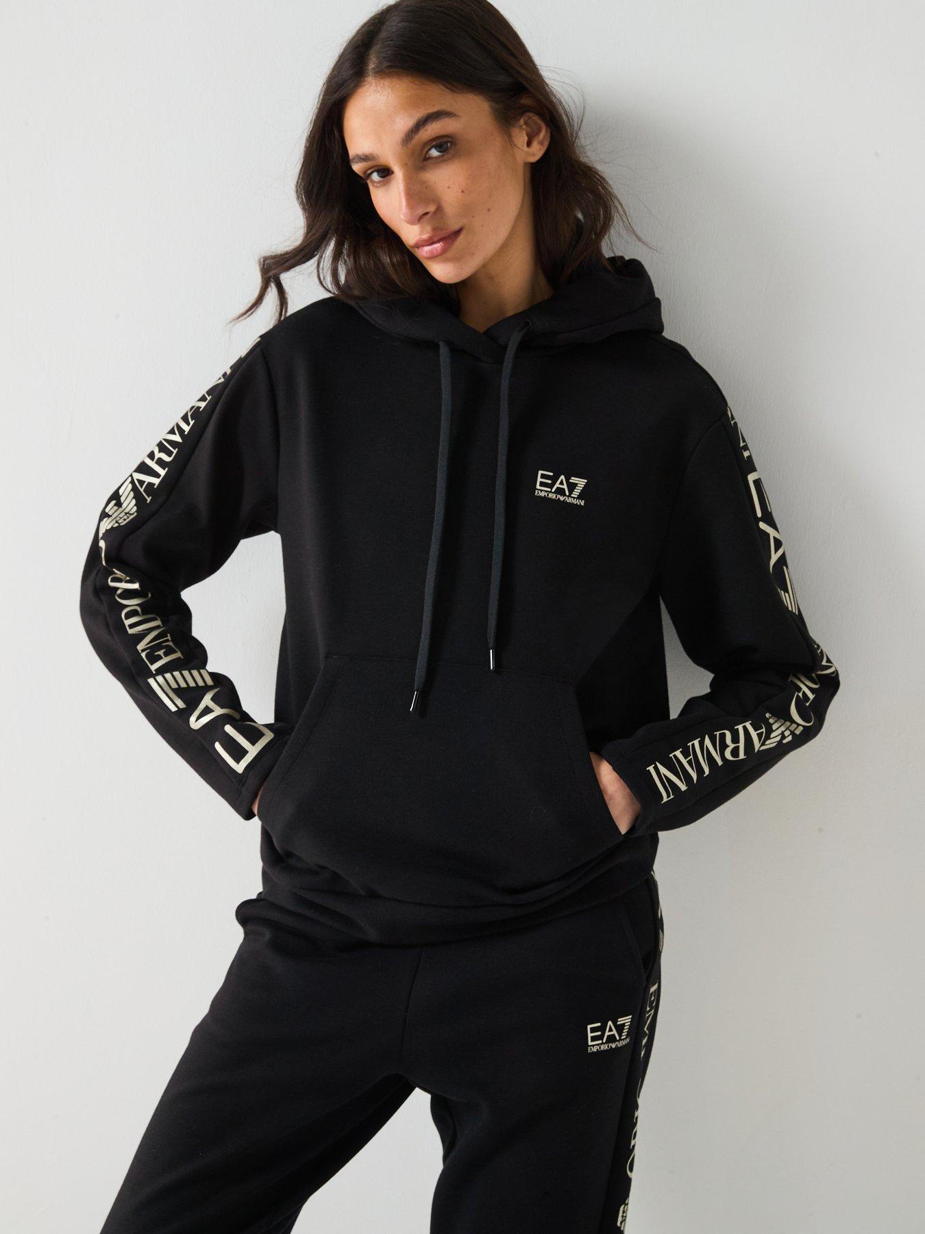 Image 5 of 6 of EA7 Emporio Armani Train Extended Logo Overhead Hoody and Jogger Tracksuit - Black/Gold