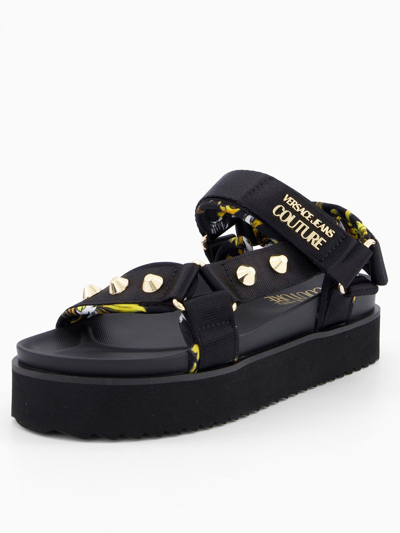 undefined Ribbon Neoprene Studded Chunky Sandal - Black/Gold