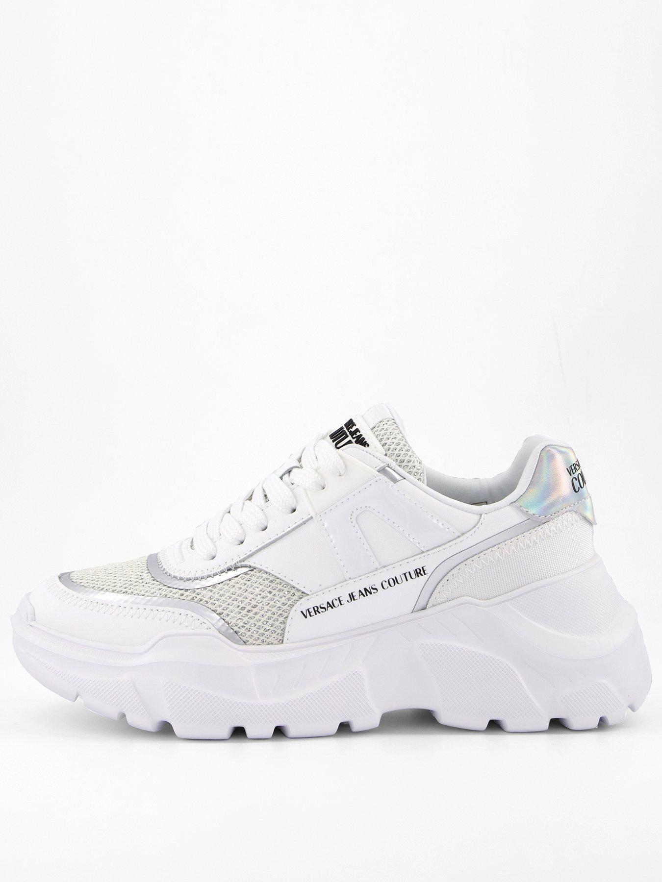 Image of Versace Jeans Couture Speedtrack Glitter Mesh Platform Sneakers - White/Silver