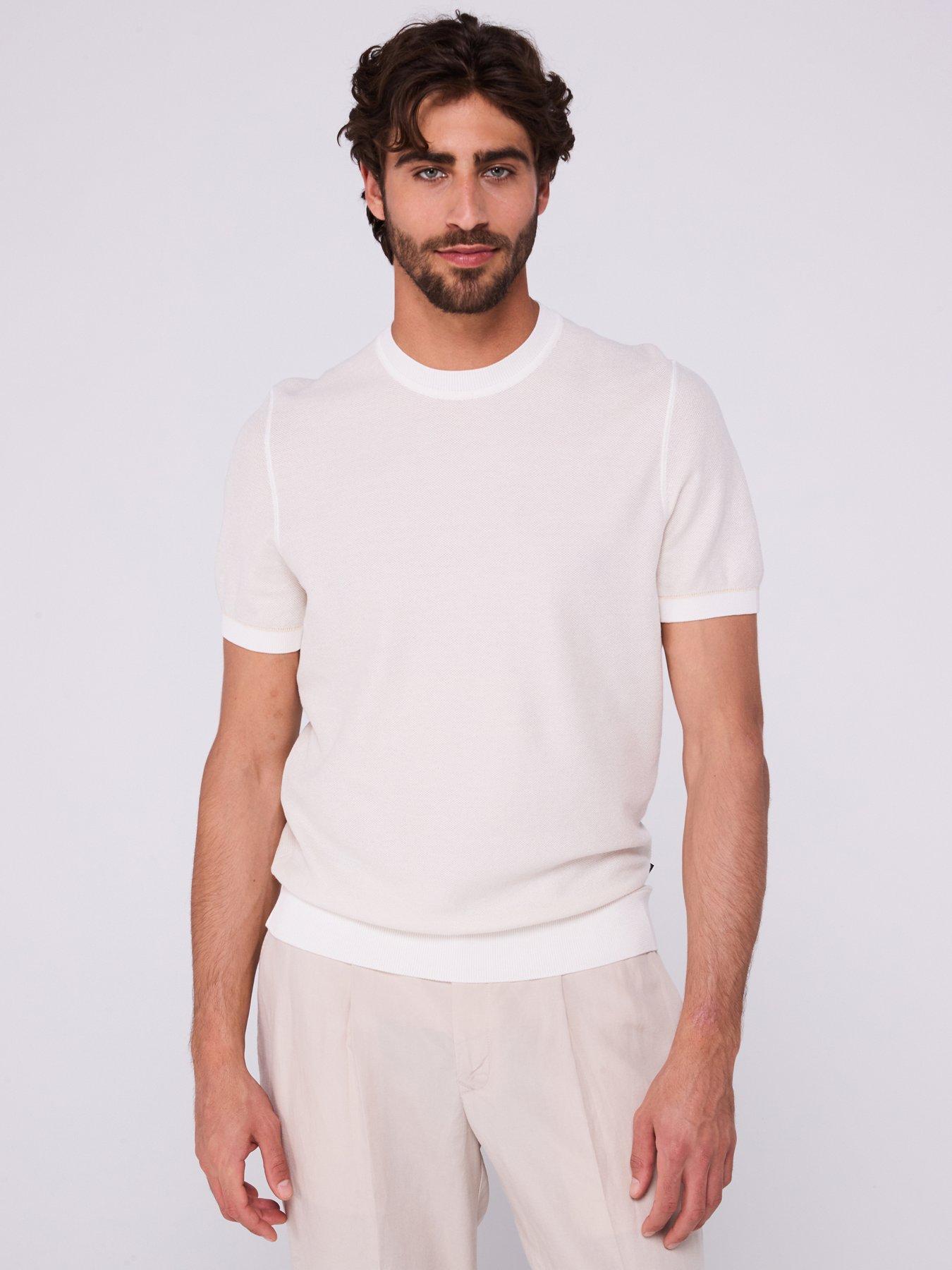undefined H-Jianfranco Regular Fit Pique Short Sleeve Knitted Jumper - White