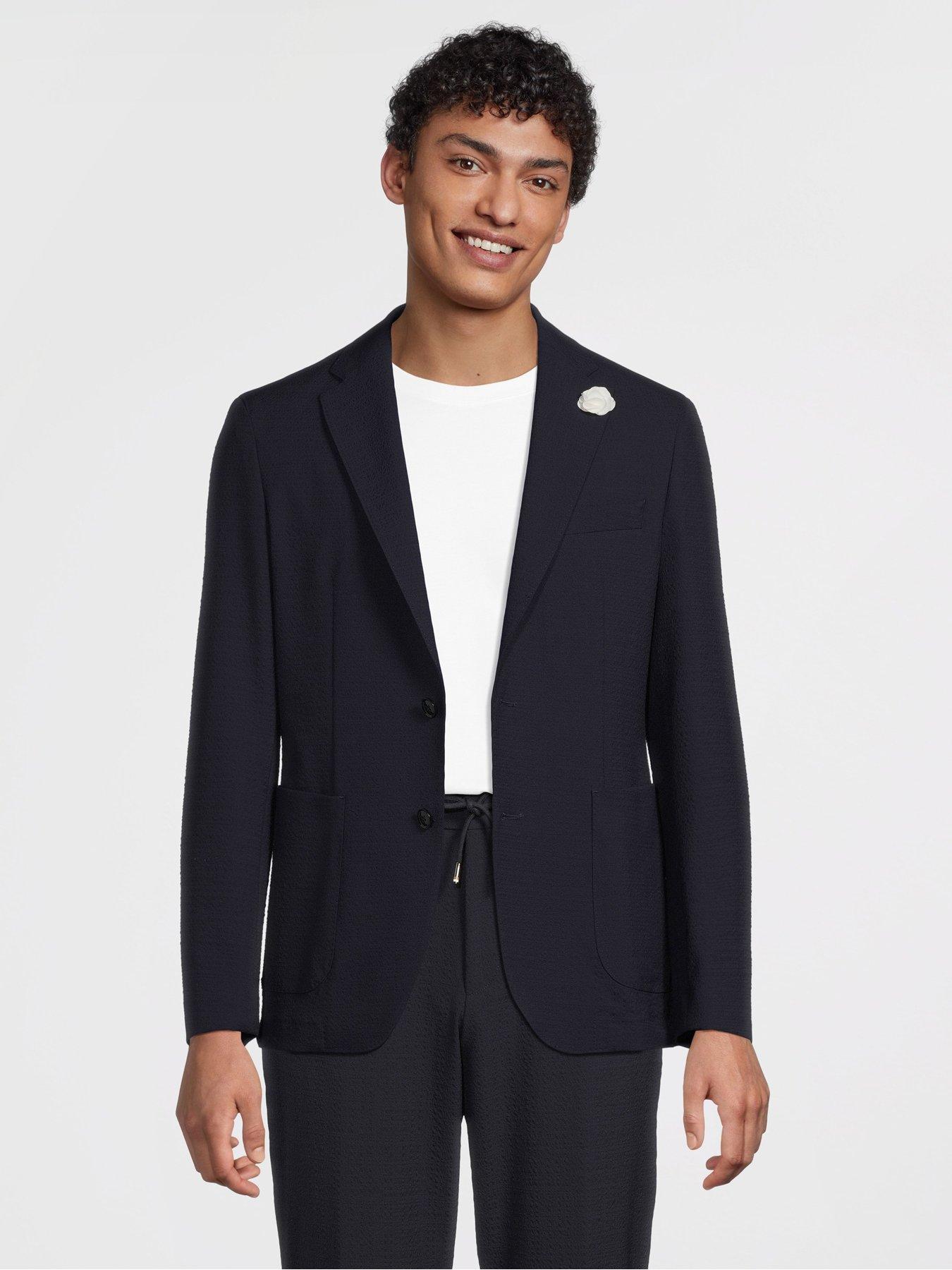 Image 1 of 5 of BOSS C-hanry-252 Slim Fit Seersucker Jacket-navy