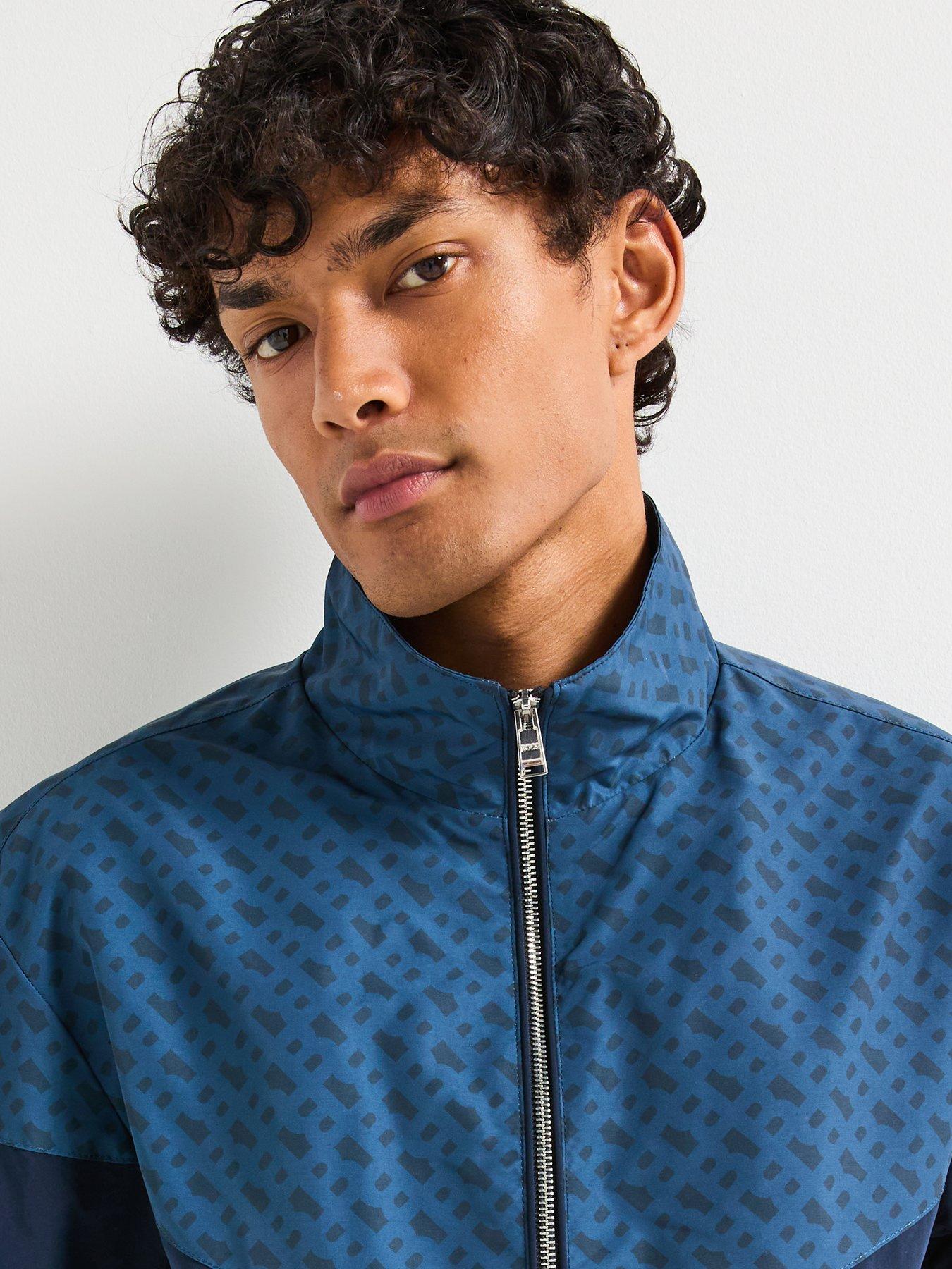 Image 4 of 6 of BOSS C-Cireno Regular Fit Monogram Print Harrington Jacket - Navy/Dark Blue