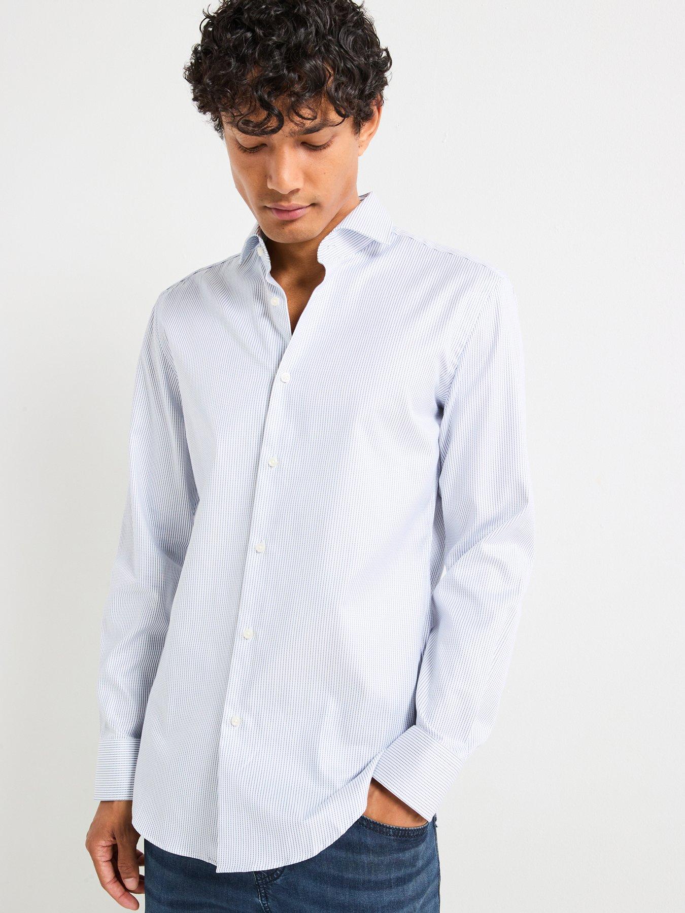 BOSS H-Hank Spread Collar Slim Fit Stripe Shirt - Blue