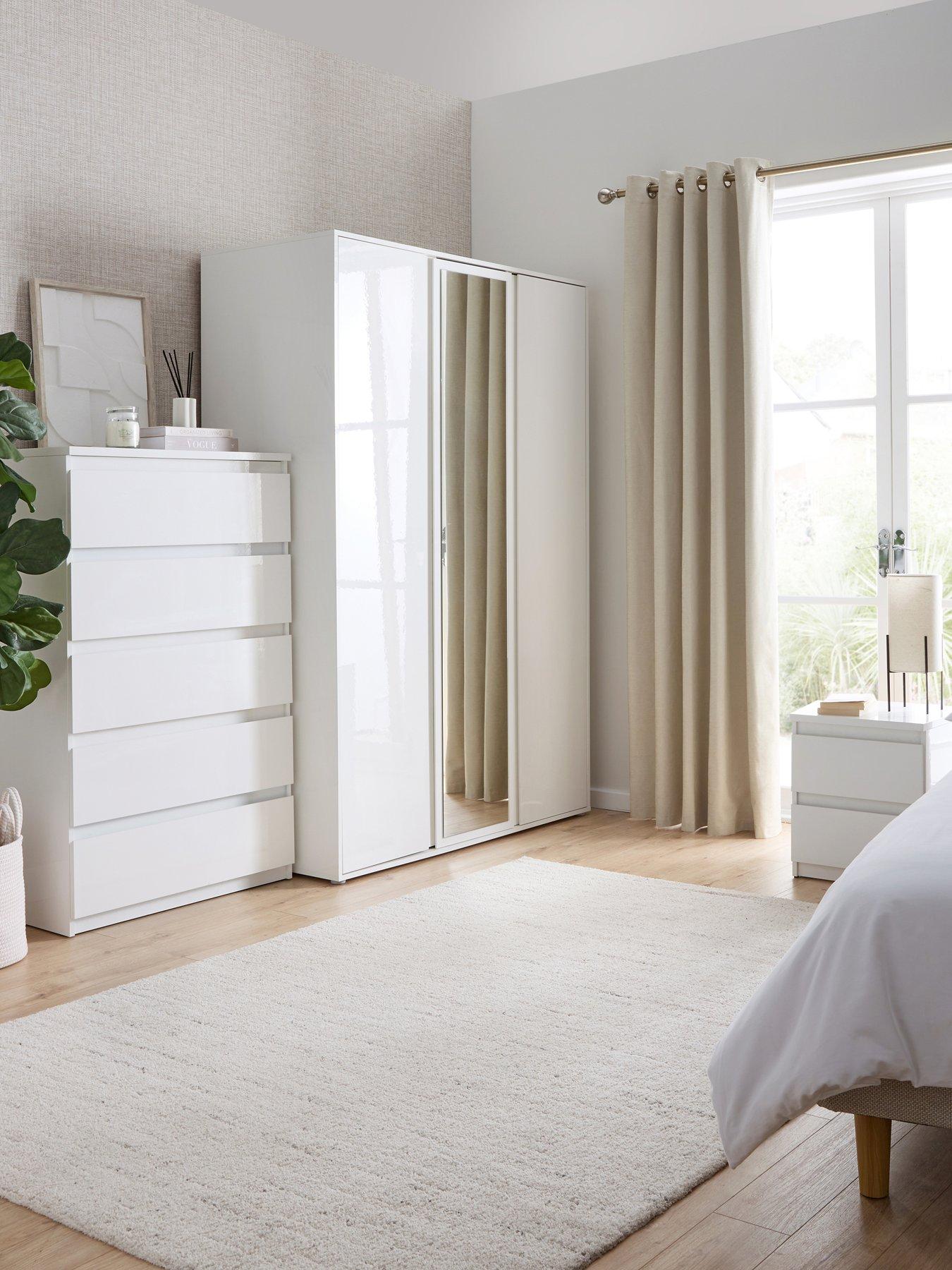 The Very Collection Layton 3 Piece Gloss Package - 3 Door Mirrored Wardrobe, 5 Drawer Chest and 2 Drawer Bedside Chest - FSC® Certified