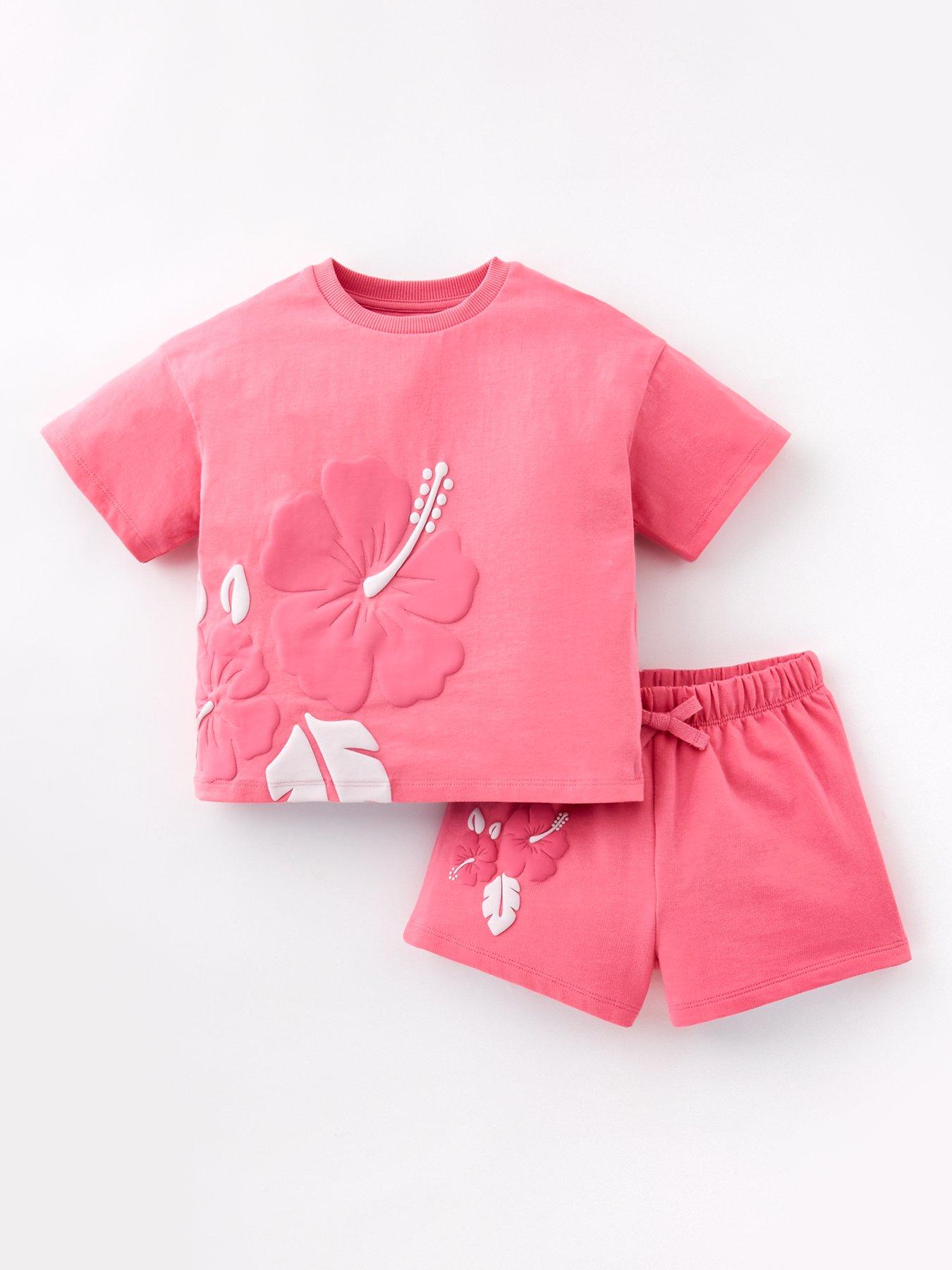 Image of Mini V by Very Girls T-Shirt and Short Set with Floral Puff Print - Pink