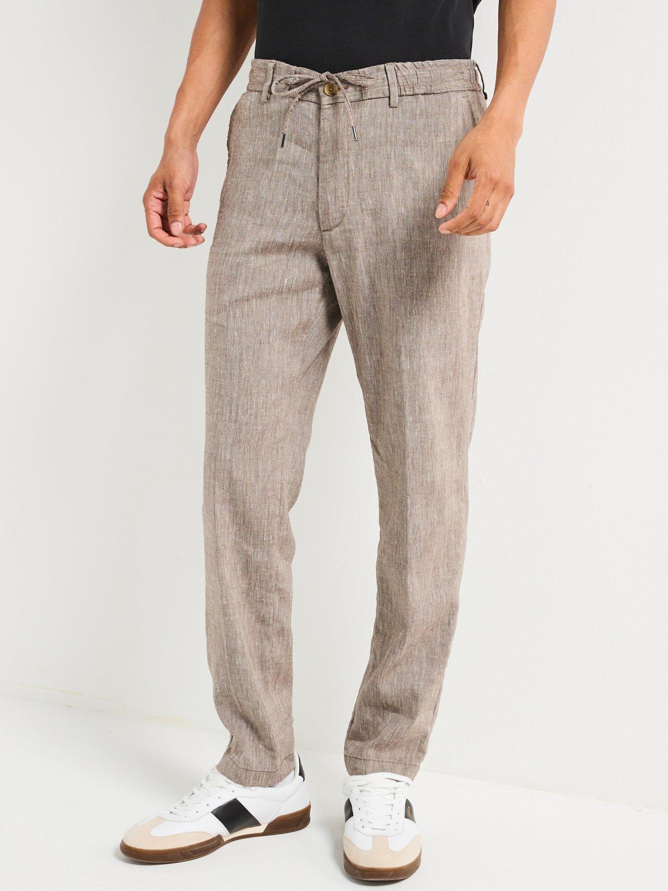 BOSS C-Kane Regular Fit Drawstring Linen Trousers - Brown