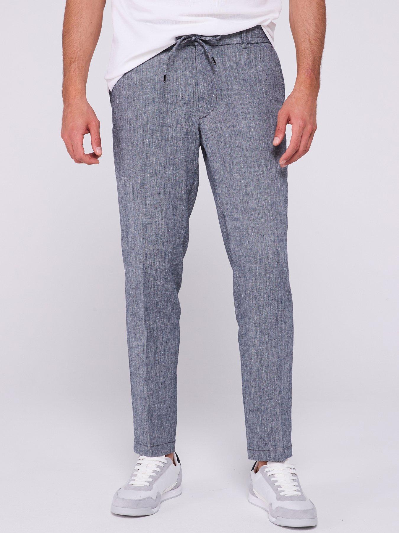 undefined Boss C-kane Regular Fit Drawstring Linen Trousers-navy