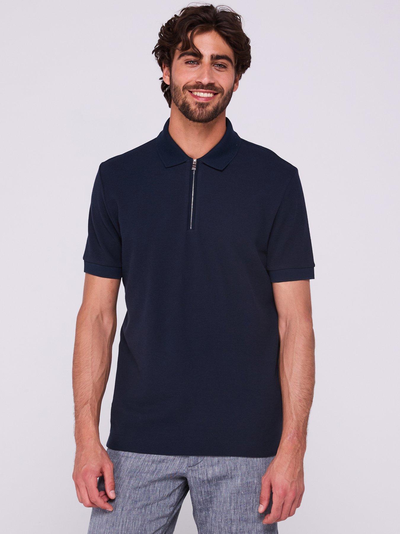 Image 1 of 5 of BOSS H-Paras 120 Regular Fit 1/4 Zip Polo Shirt - Dark Blue