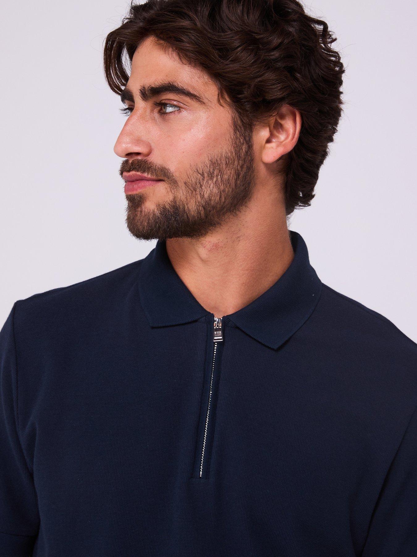 Image 4 of 5 of BOSS H-Paras 120 Regular Fit 1/4 Zip Polo Shirt - Dark Blue
