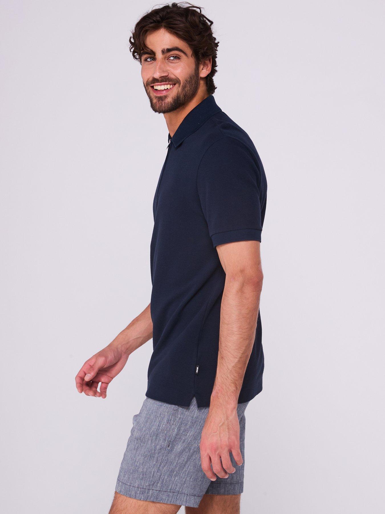 Image 5 of 5 of BOSS H-Paras 120 Regular Fit 1/4 Zip Polo Shirt - Dark Blue