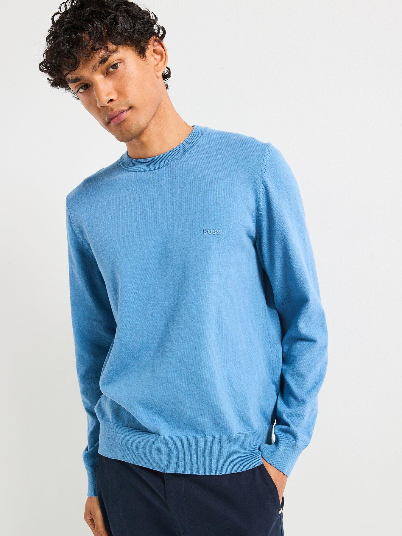 Image of BOSS Pacas-L Regular Fit Cotton Knitted Jumper - Light Blue
